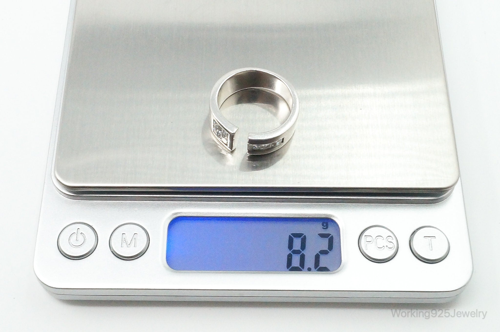 Vintage Cubic Zirconia Sterling Silver Ring Size 7.75 Adjustable