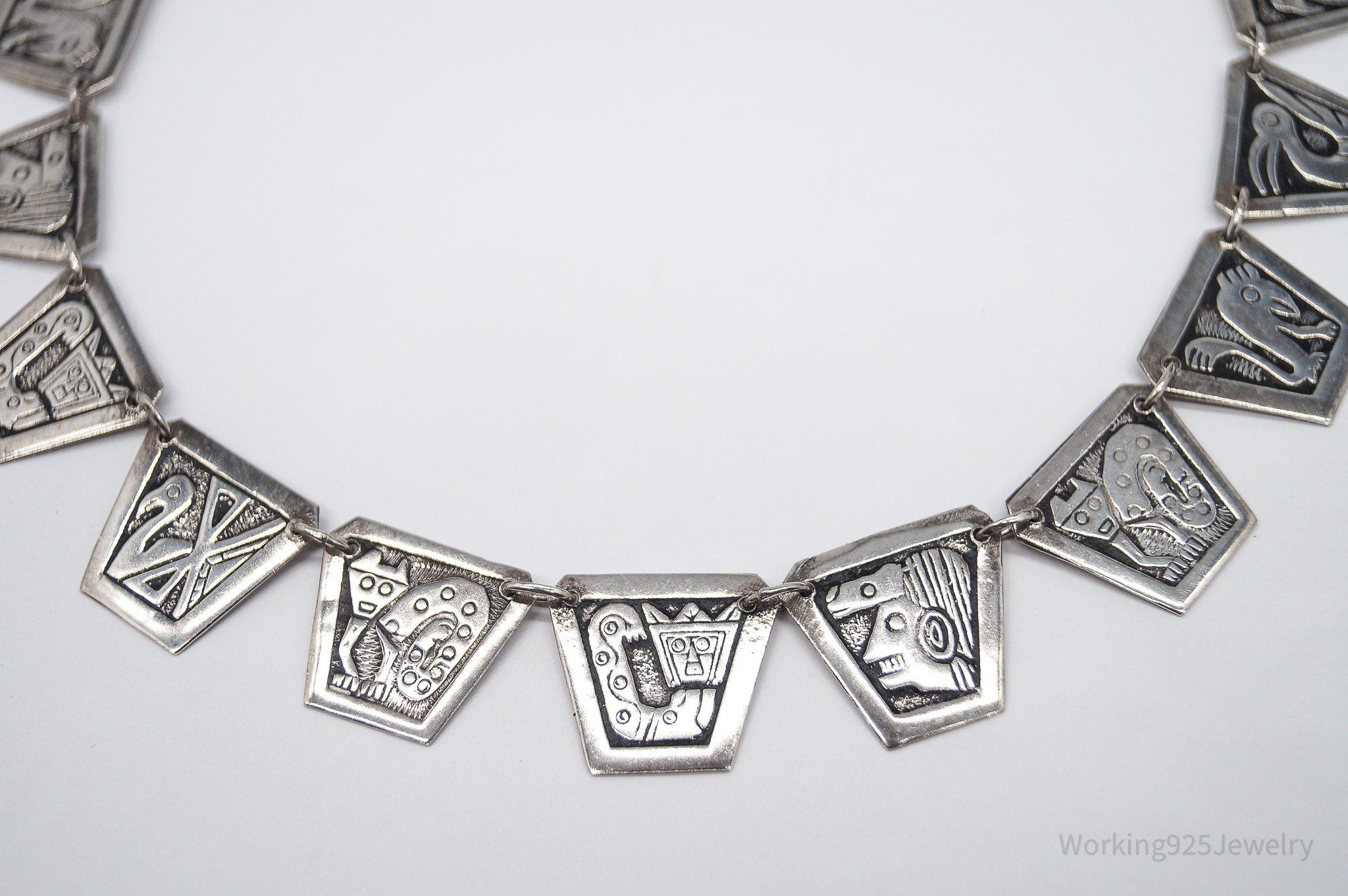 Vintage Peru Sterling Silver Storyteller Necklace 17"