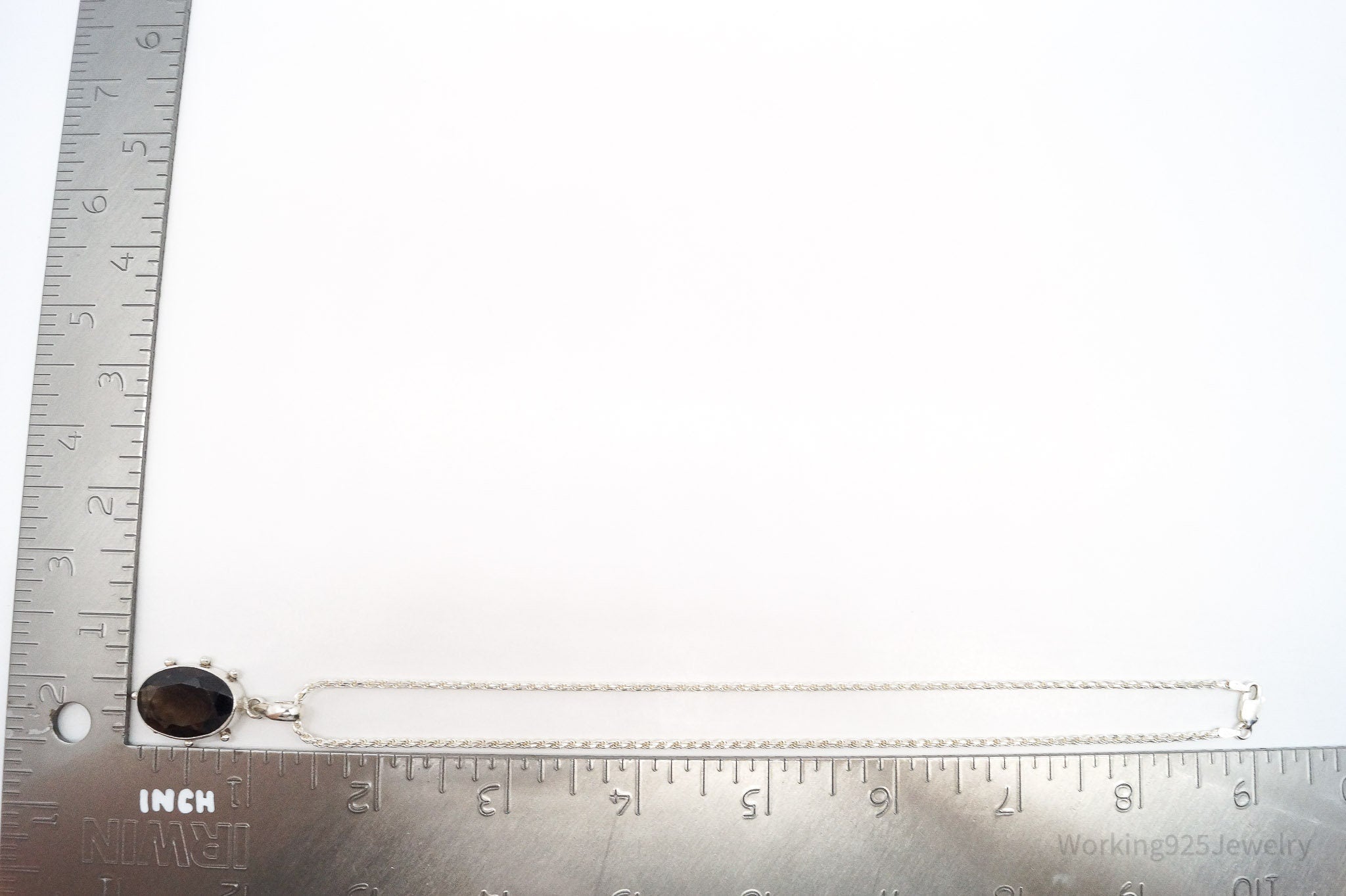 Vintage Large Smoky Topaz Sterling Silver Necklace 16"