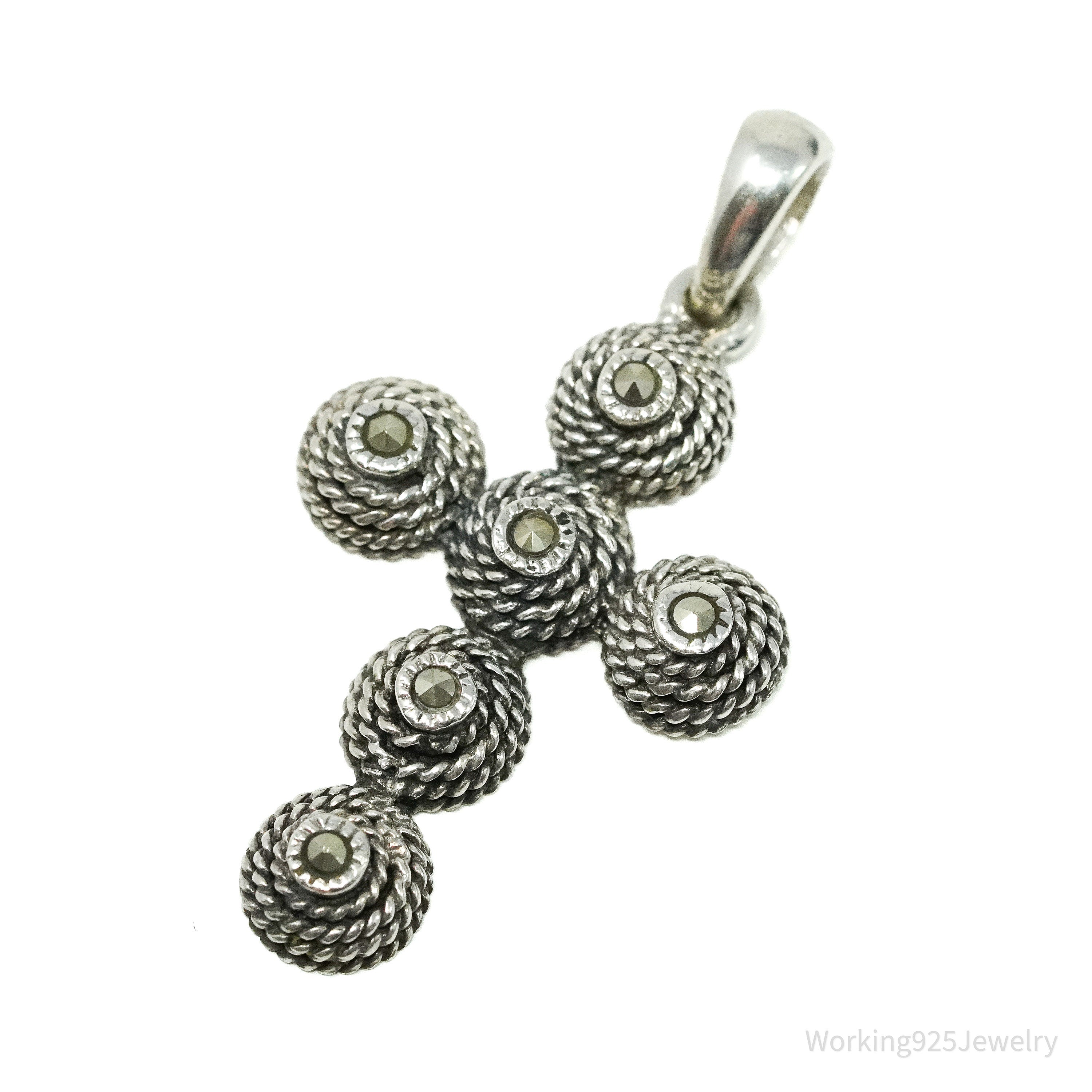 Vintage Marcasite Cross Sterling Silver Necklace Pendant
