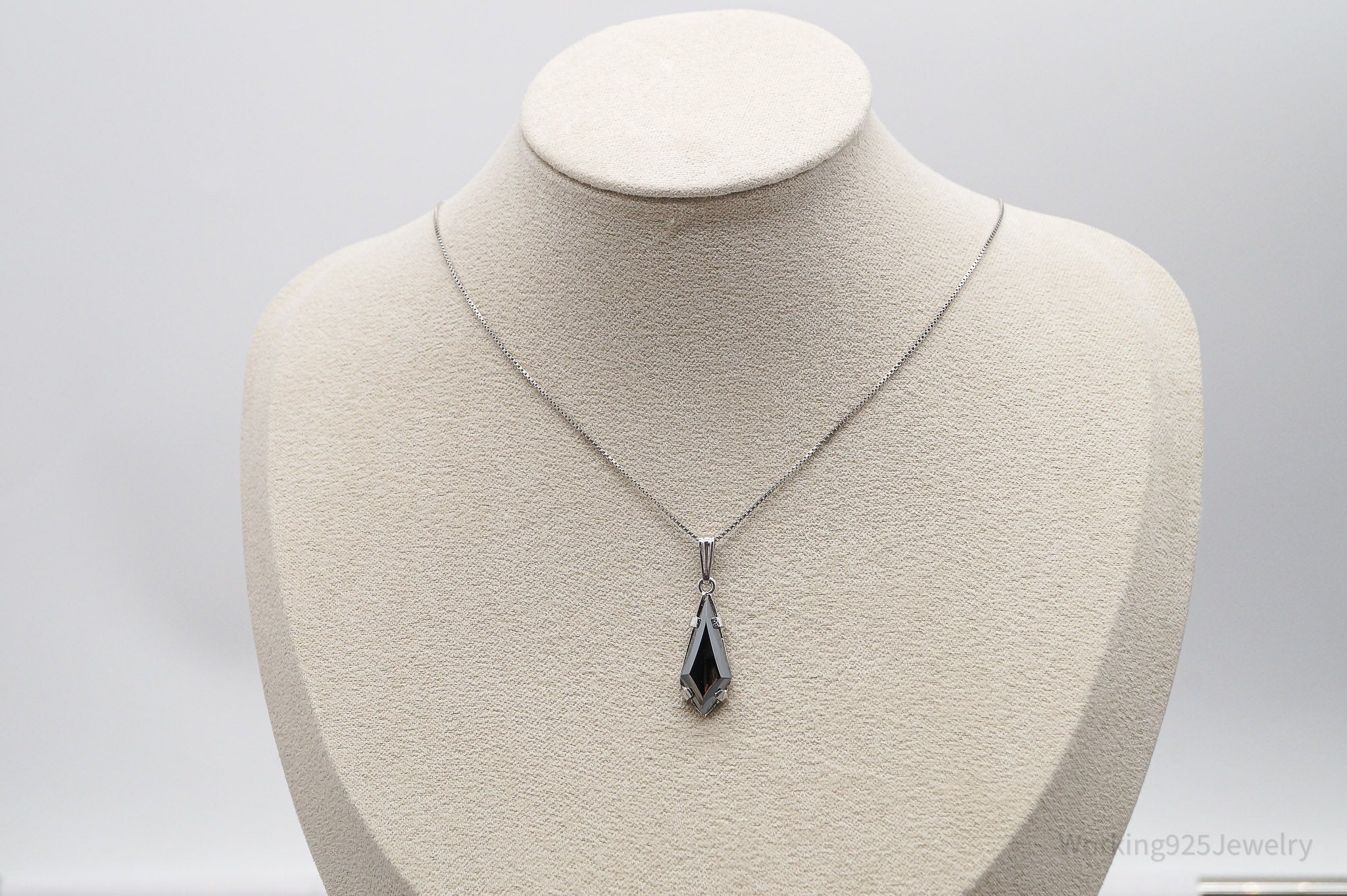 Vintage Art Deco Hematite Sterling Silver Necklace 20"
