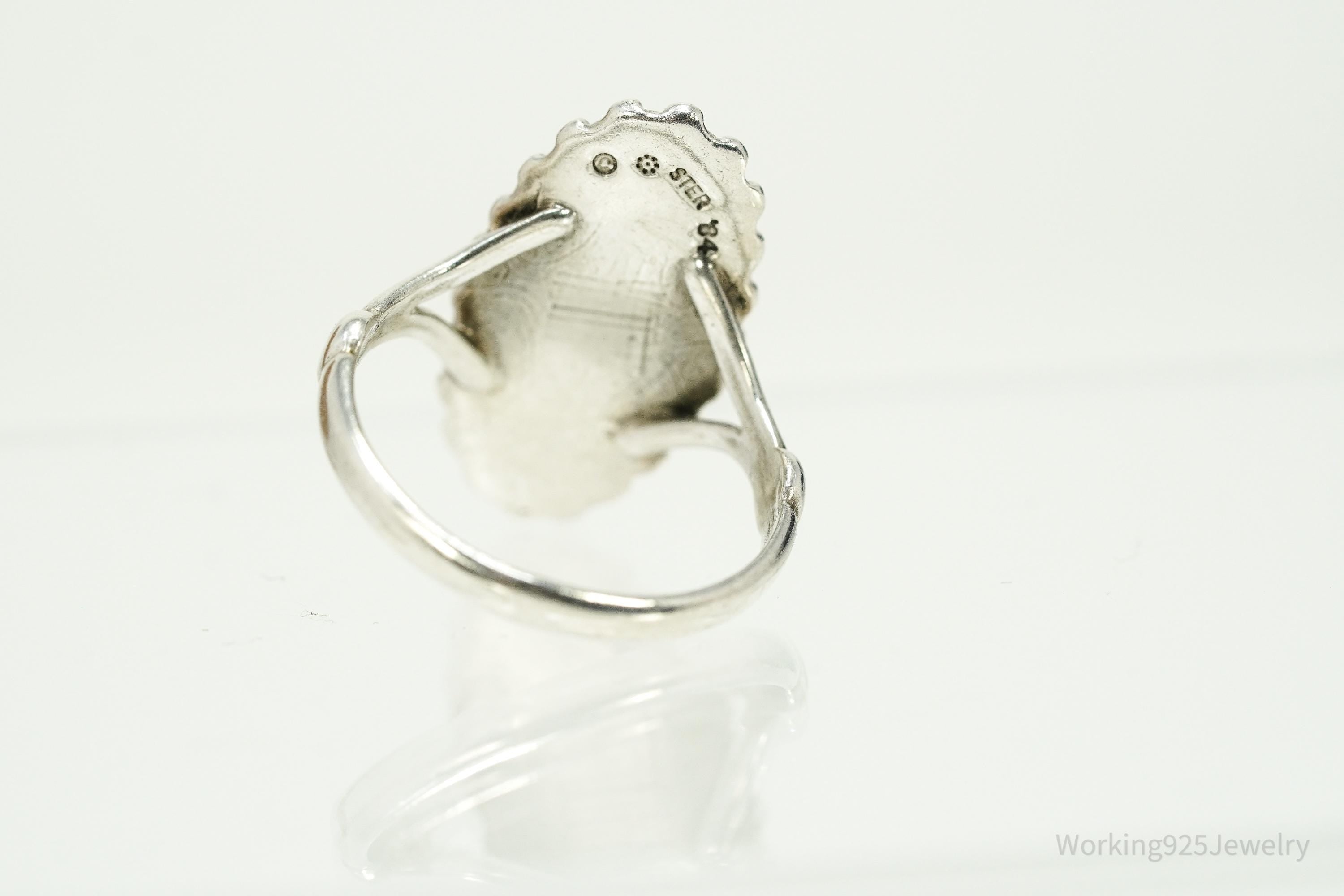 Vintage 1984 Southwestern Style Turquoise Sterling Silver Ring - Size 8.5