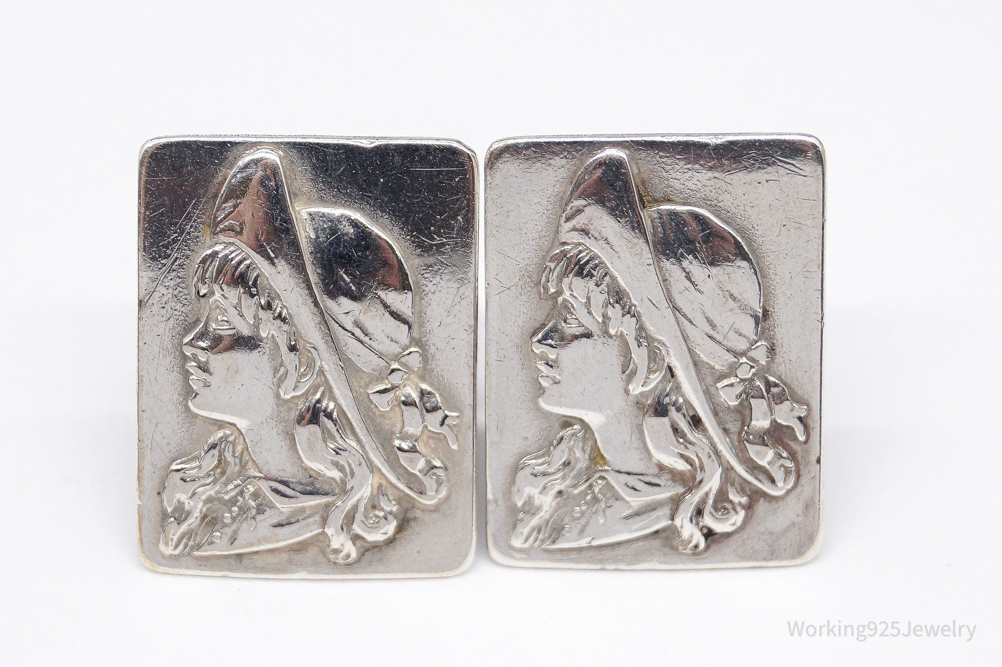 Antique Victorian Era 1800s Woman Sterling Silver Cufflinks
