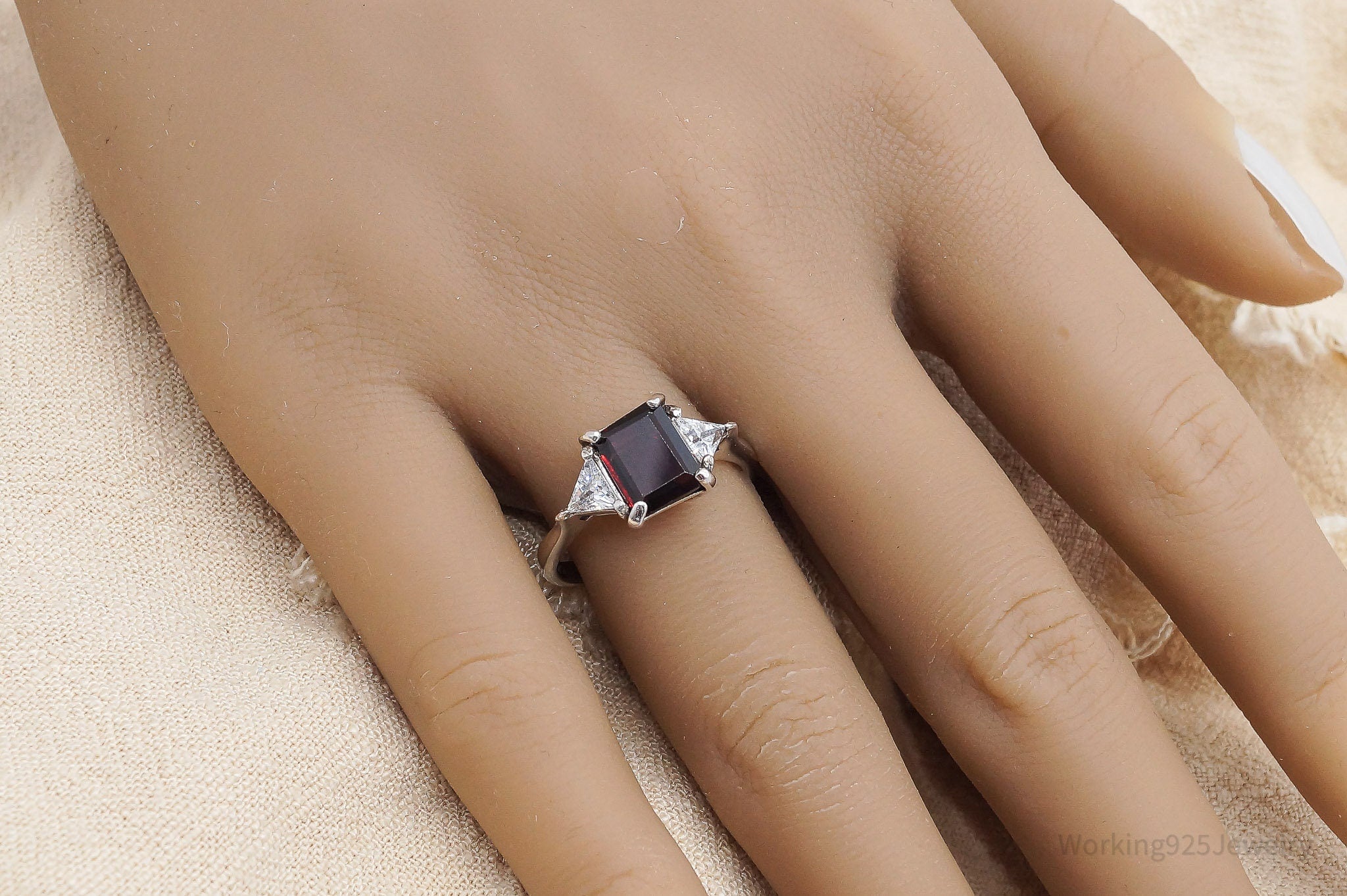 Vintage Garnet Cubic Zirconia Sterling Silver Ring - Size 8