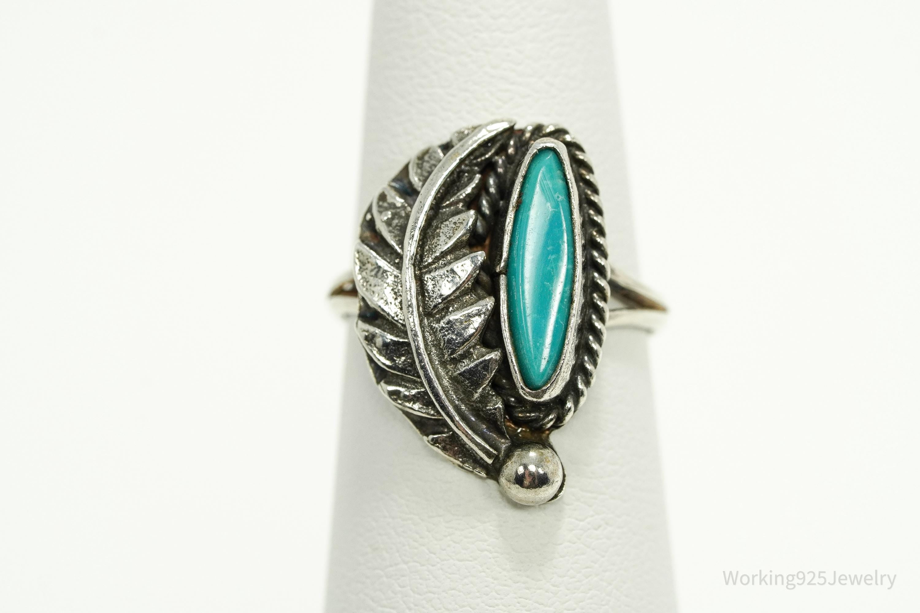 Vintage Native American Turquoise Unsigned Silver Ring - Size 6