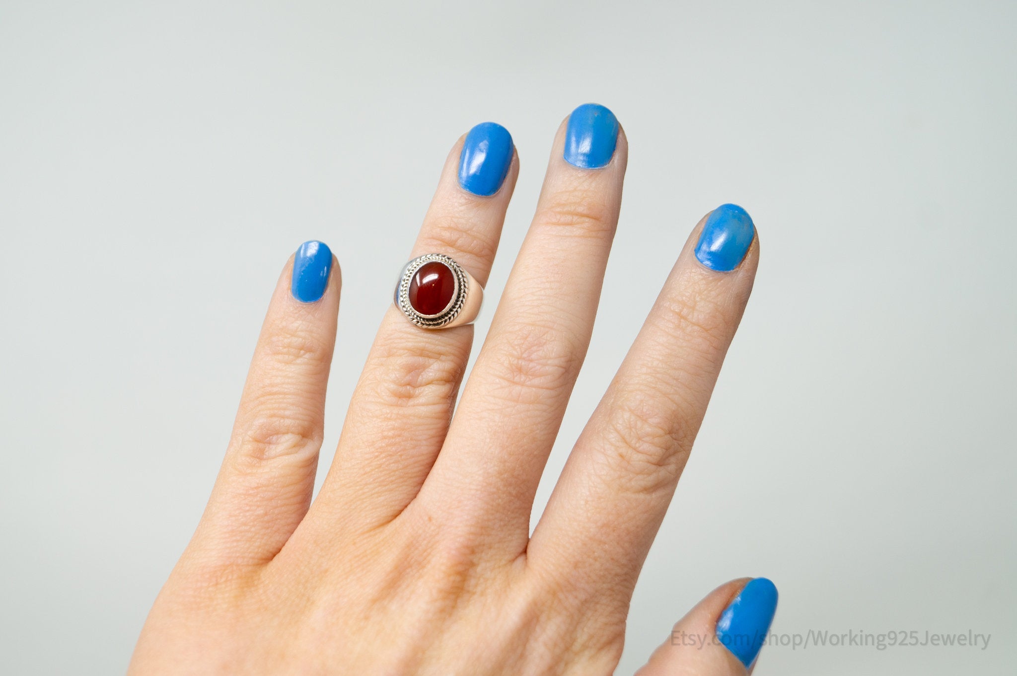 Vintage Western Style Carnelian Sterling Silver Ring - Size 3.5