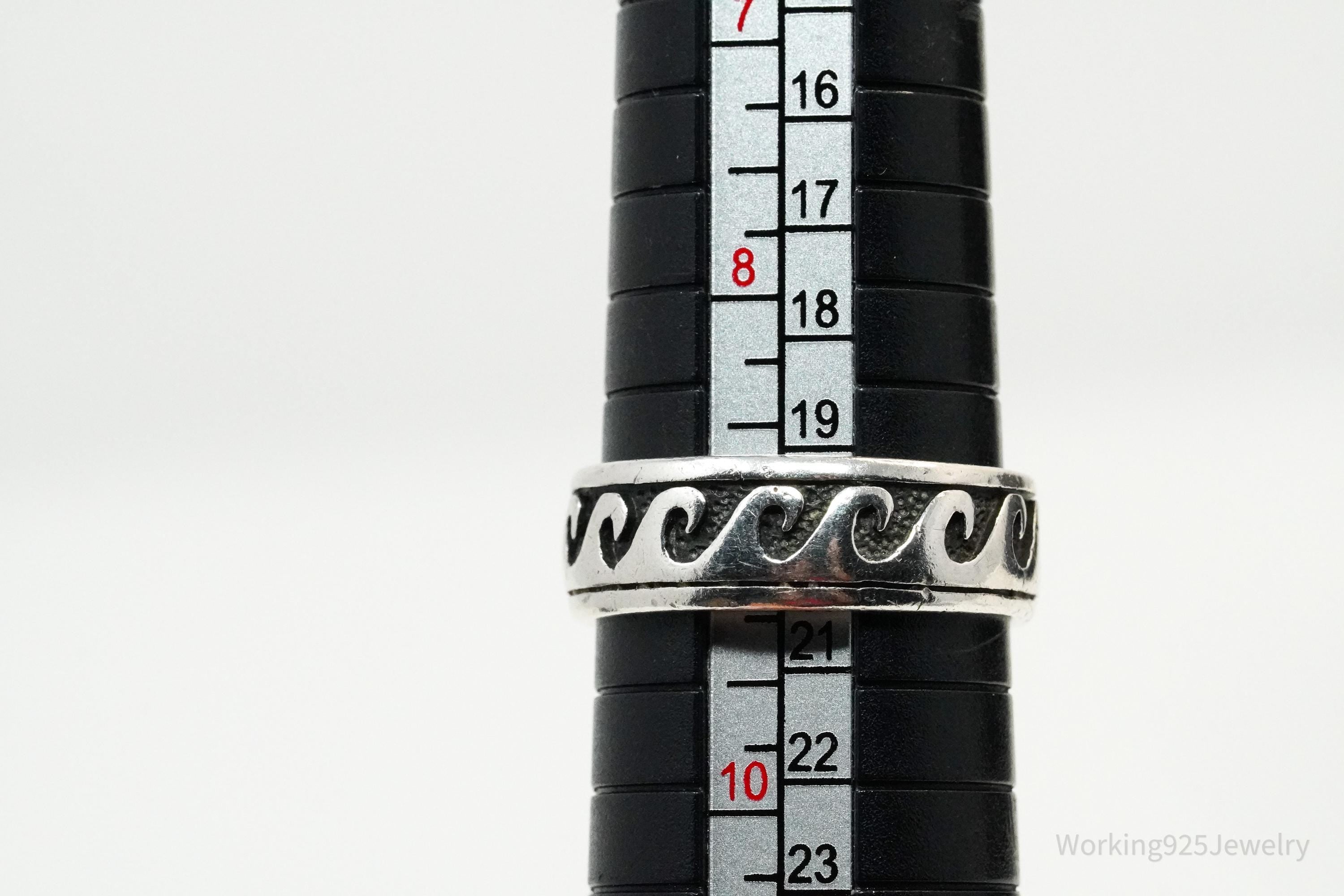 Vintage Waves Design Sterling Silver Band Ring - Size 9.25