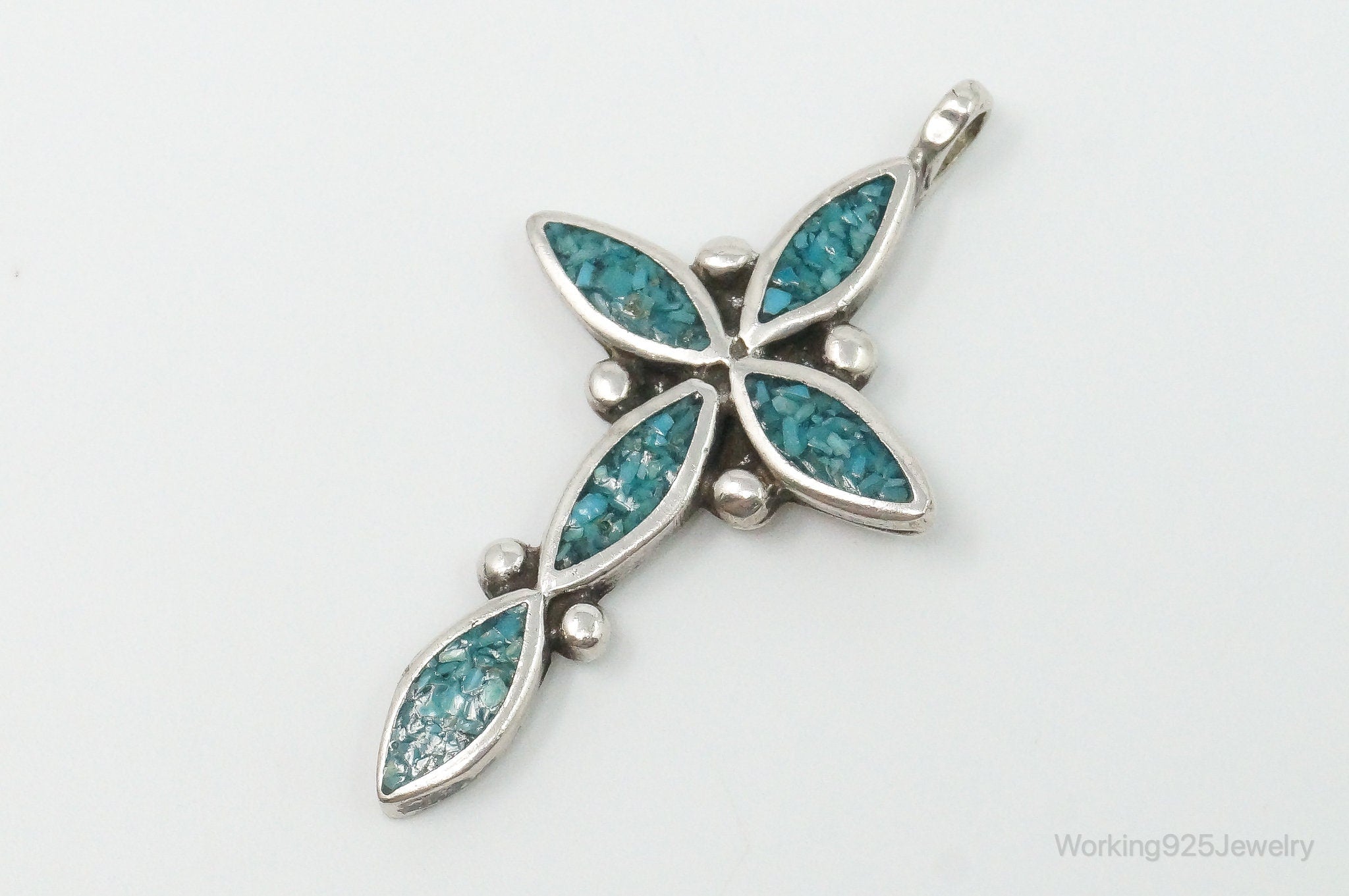 Vintage Native American Unsigned Turquoise Sterling Silver Cross Pendant