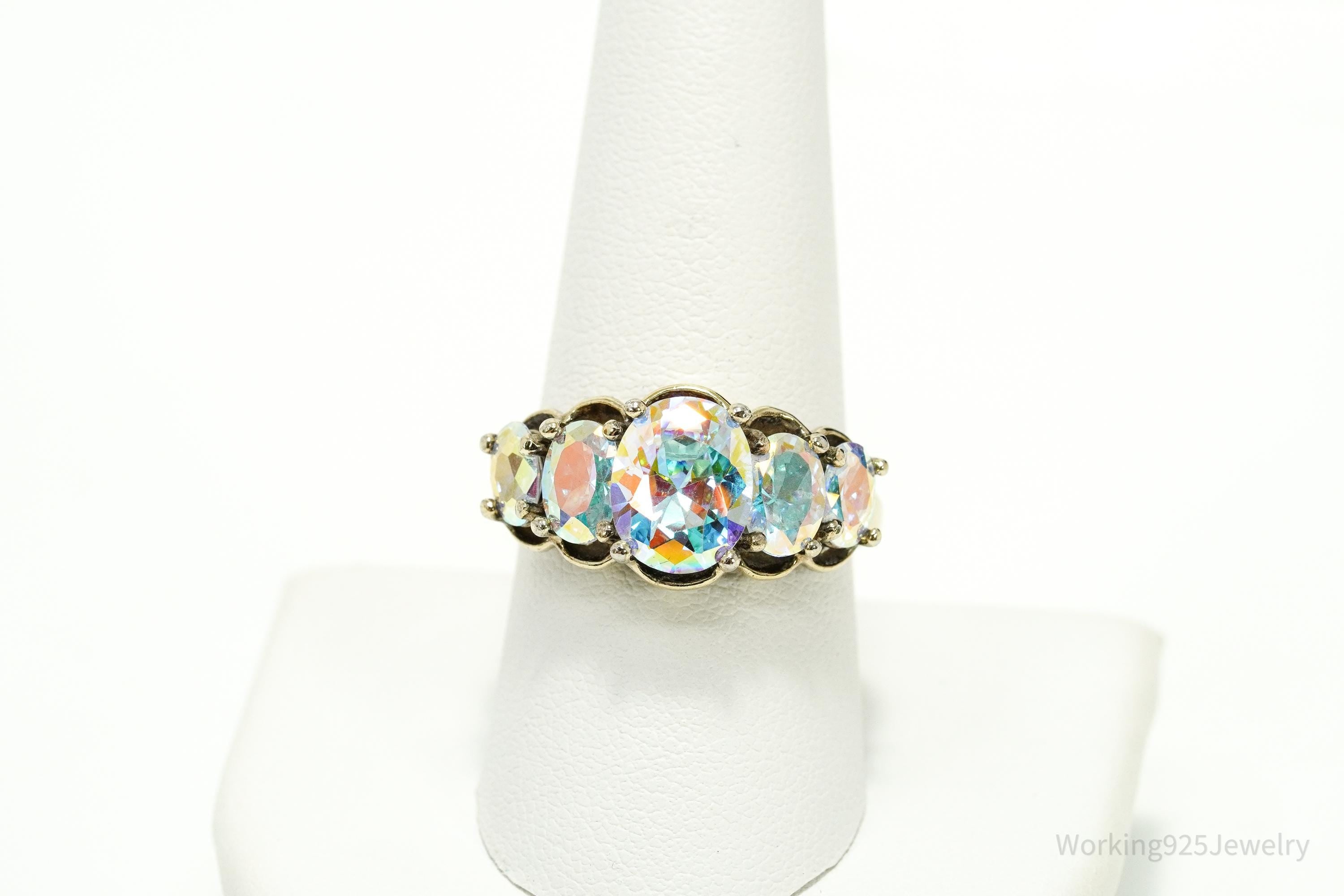 Vintage UTC Mercury Mystic Topaz Gold Vermeil Over Sterling Silver Ring Size 9