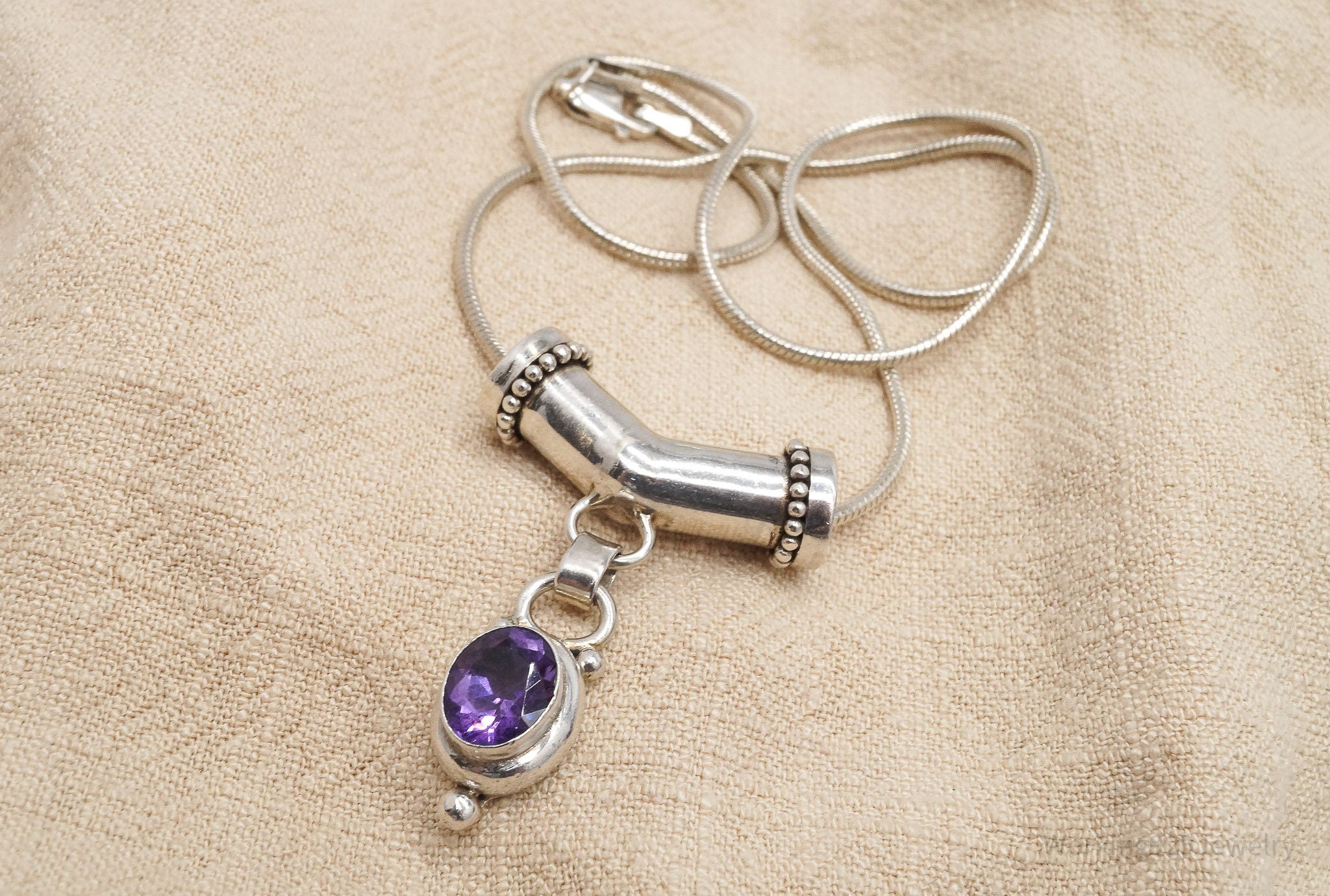 Vintage Amethyst Sterling Silver Necklace - 16"