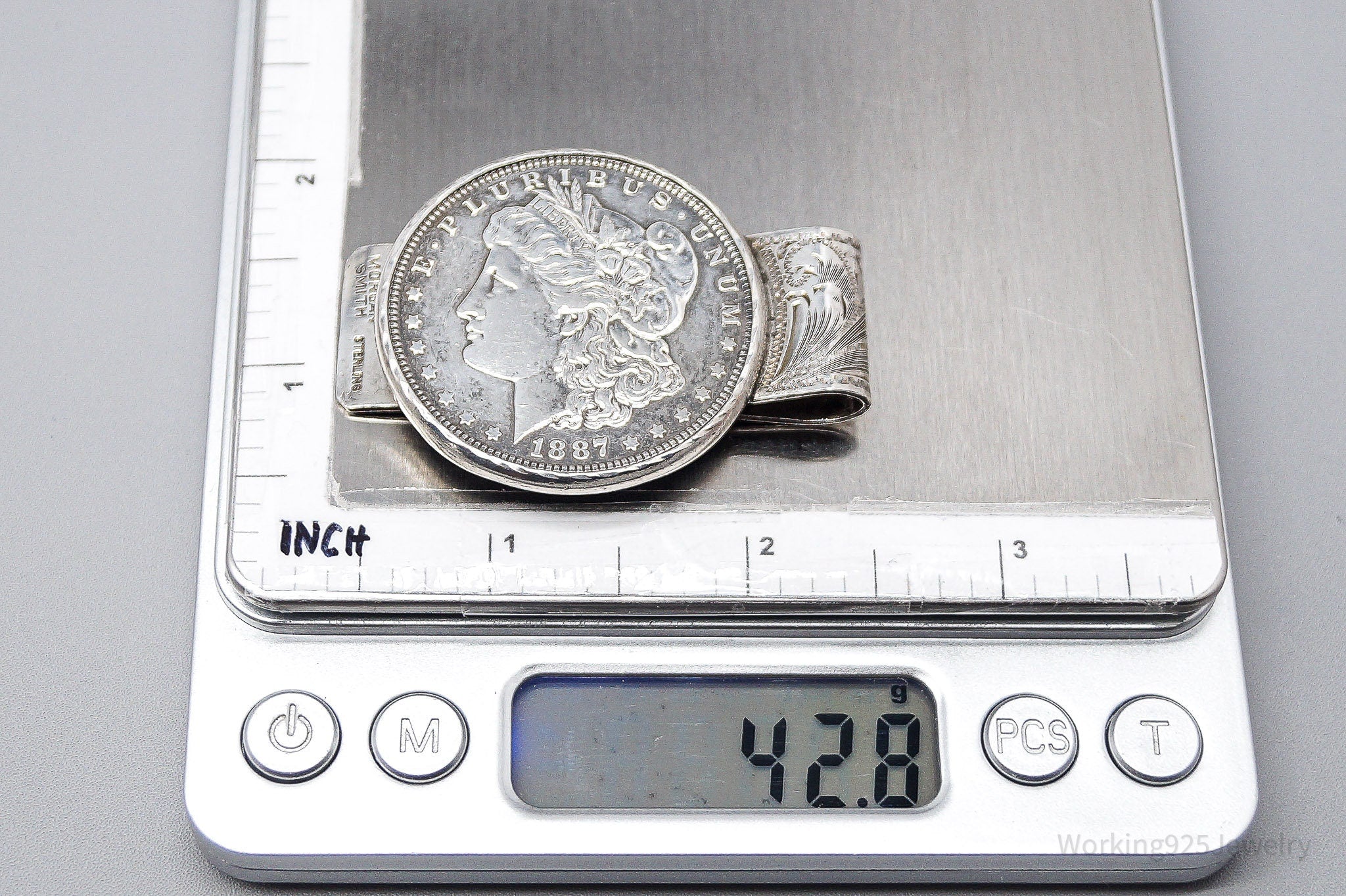 Antique 1887 Morgan Silver Dollar Coin Morgan Smith Navajo Sterling Silver Money Clip