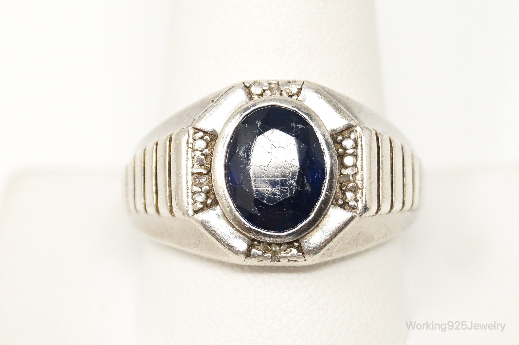 Vintage Sapphire Cubic Zirconia Sterling Silver Ring Size 11