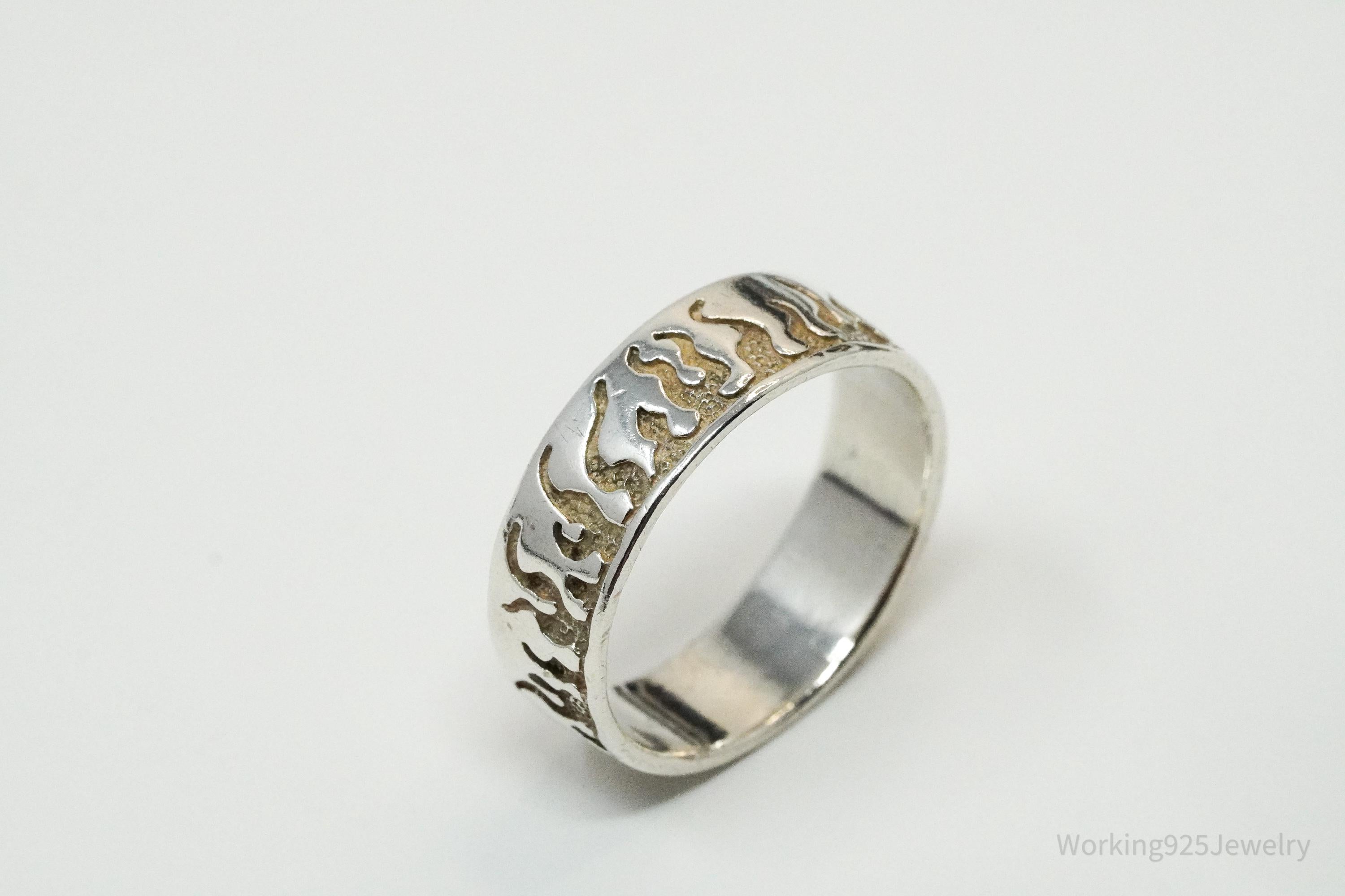 Vintage Fire Flames Sterling Silver Band Ring - Size 10.75