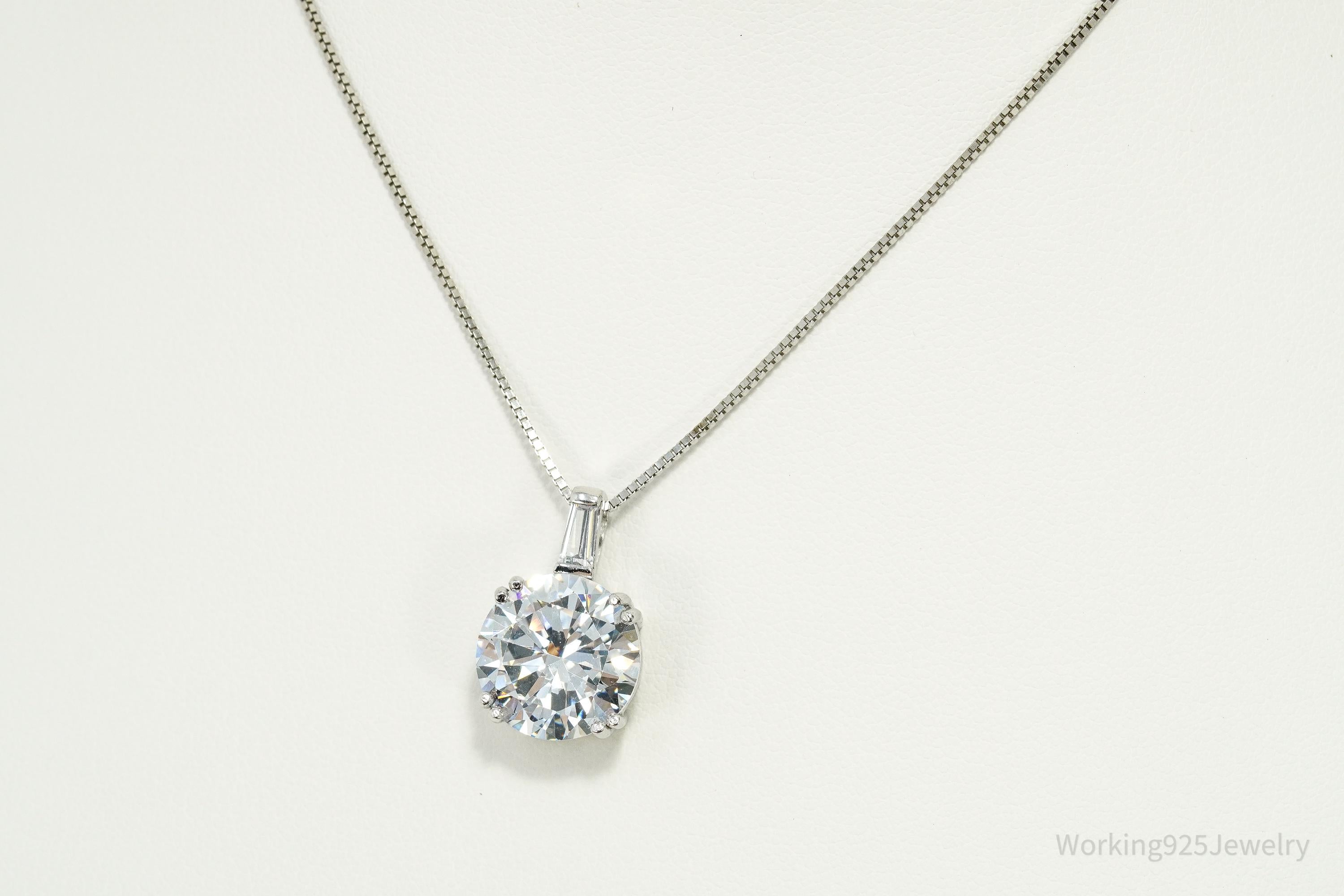 Vintage Large Cubic Zirconia Sterling Silver Necklace 18"