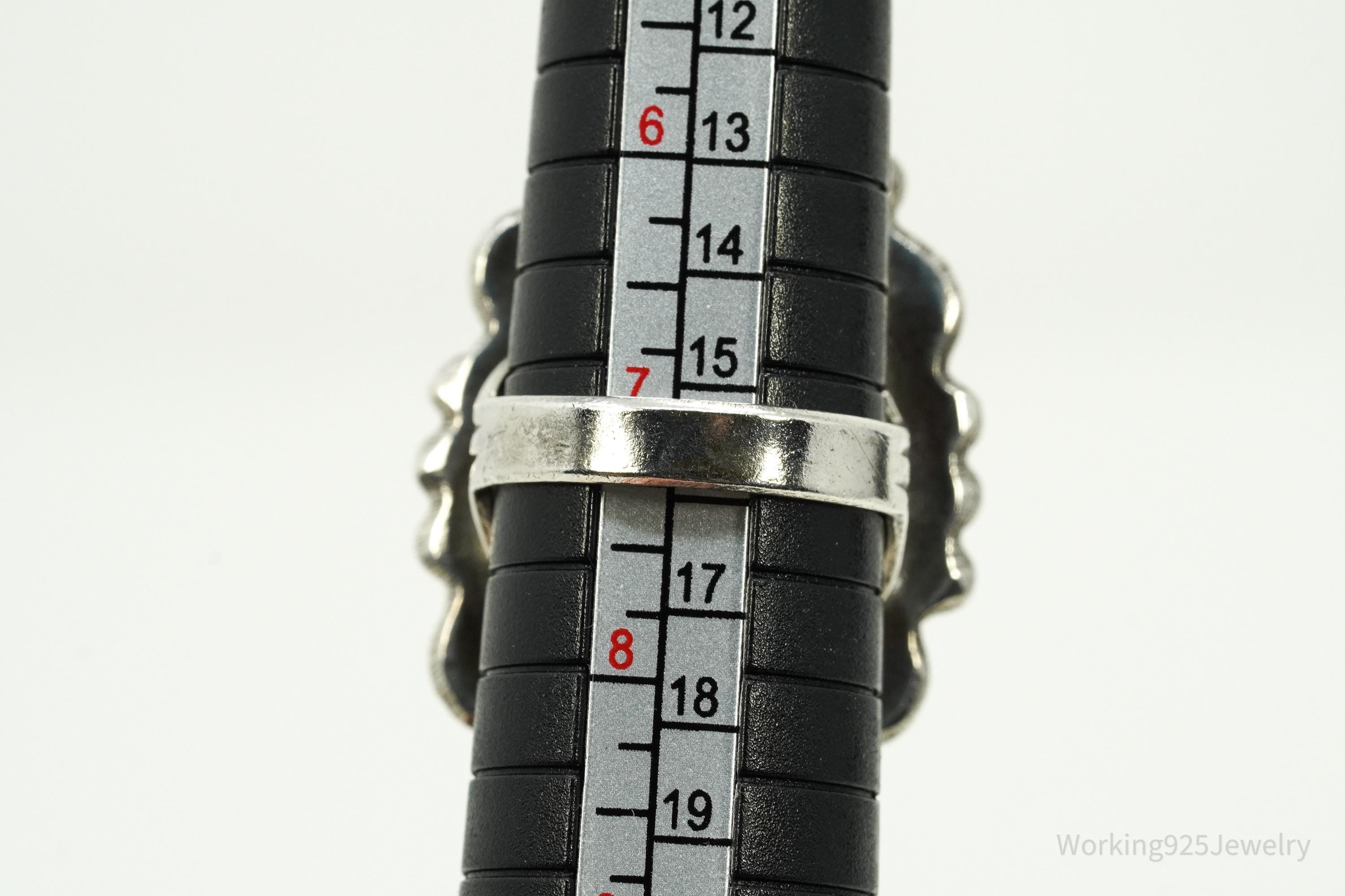 Vintage Native American Petrified Wood Stone Silver Ring - Size 7.25