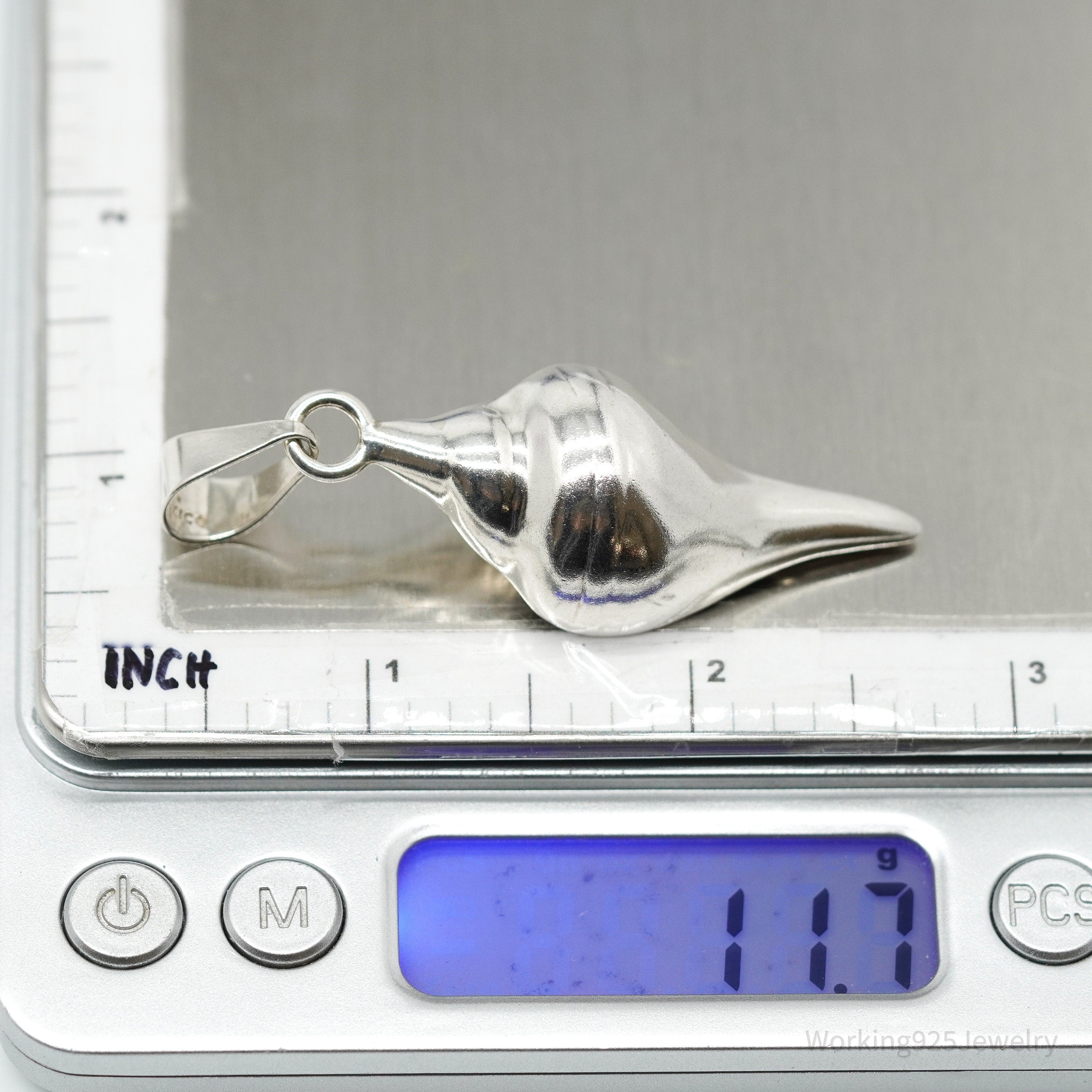 Vintage Mexico Large Sterling Silver Sea Shell Pendant 2 3/8"