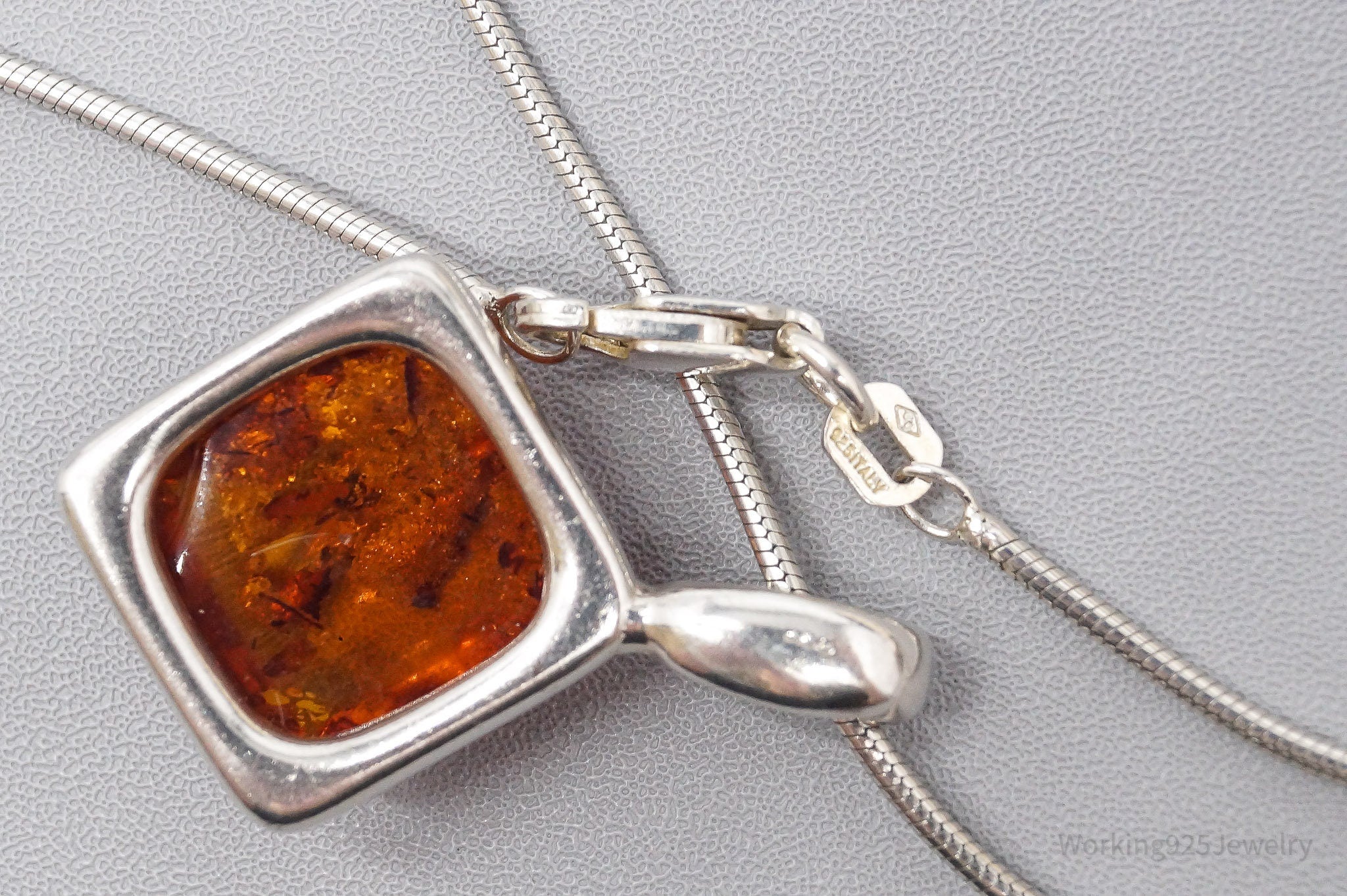Vintage Amber Sterling Silver Chain Necklace - 16"