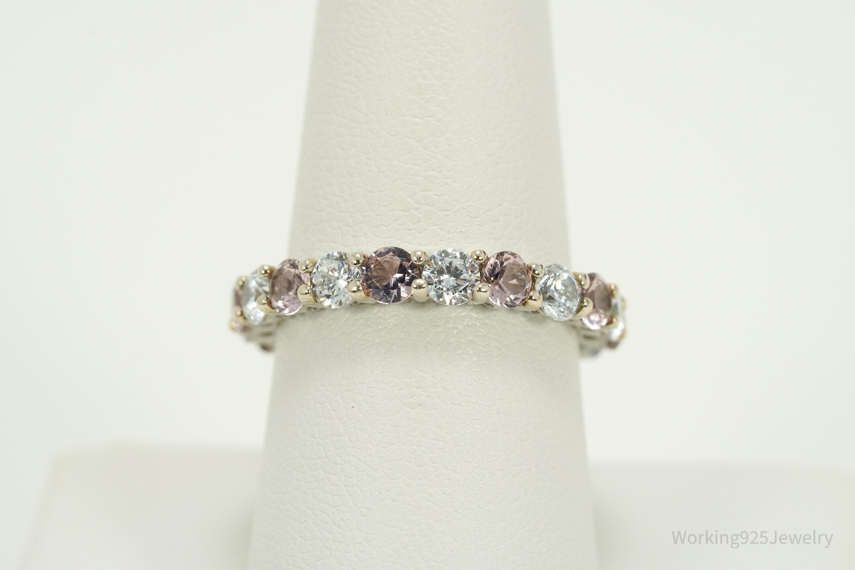 Vintage Cubic Zirconia Platinum Clad Sterling Silver Ring - Size 8