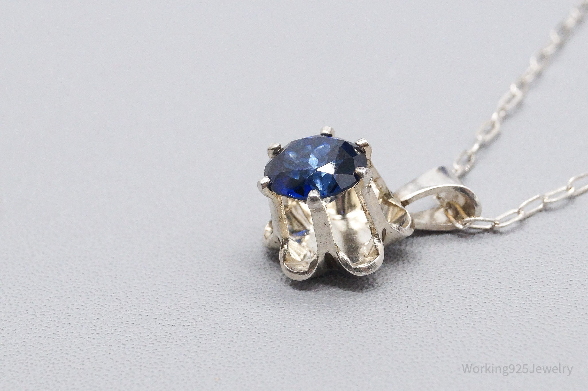 Vintage Blue Diamonique Cubic Zirconia Sterling Silver Necklace 17"