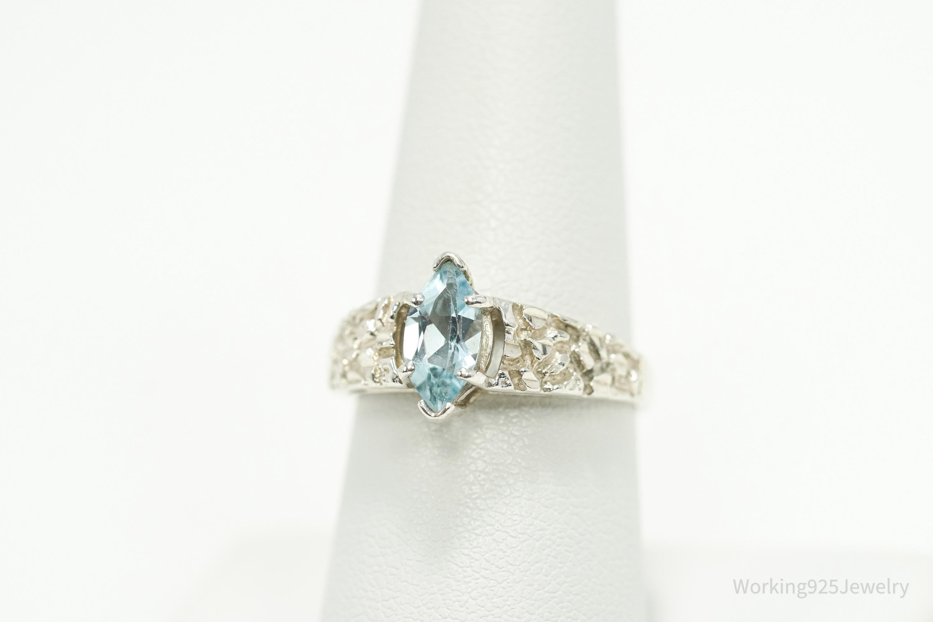 Vintage Designer Kabana Blue Topaz Sterling Silver Ring - Size 8