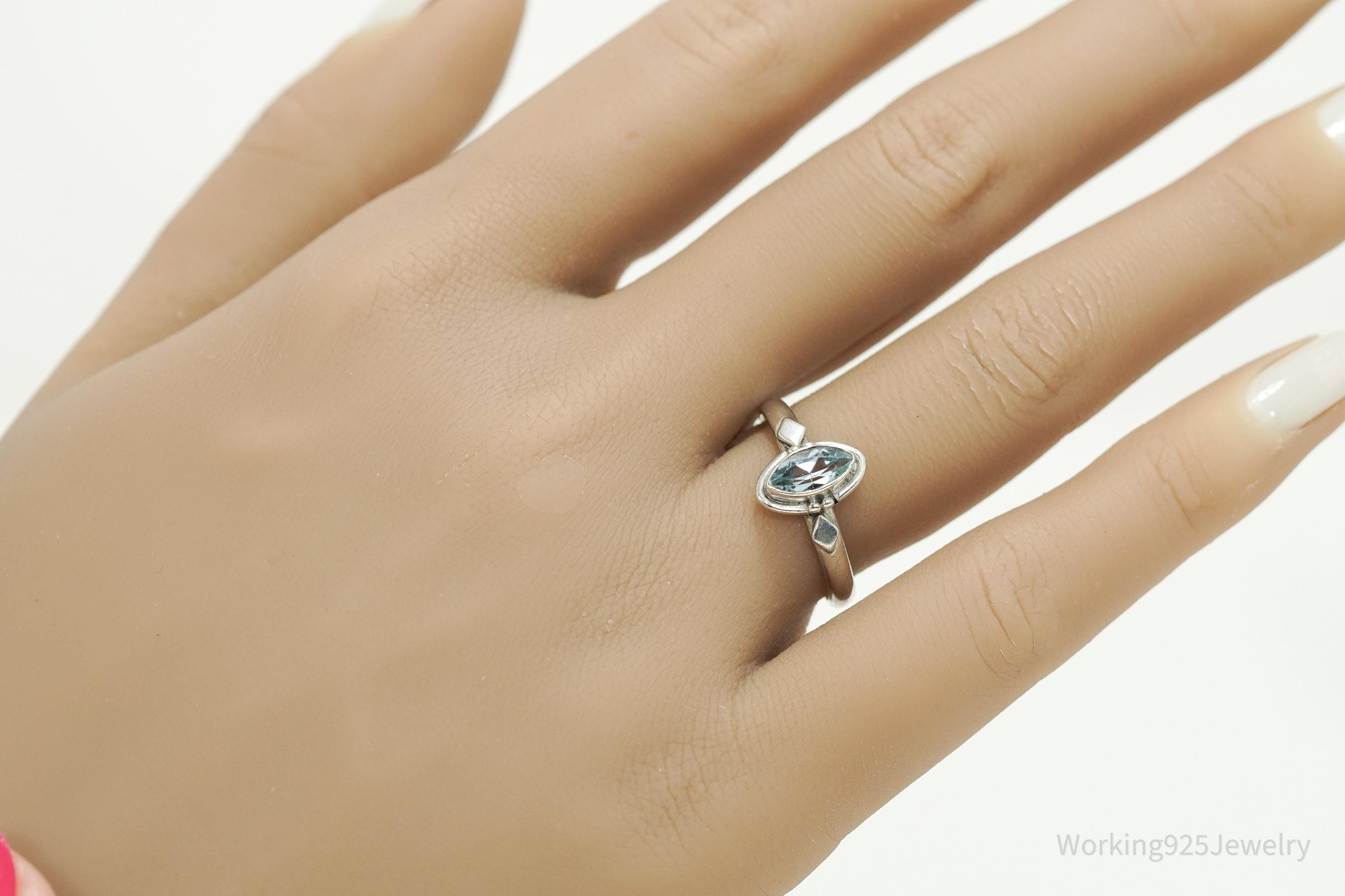 Vintage Designer Doug Paulus Blue Topaz Sterling Silver Ring - Size 8.25