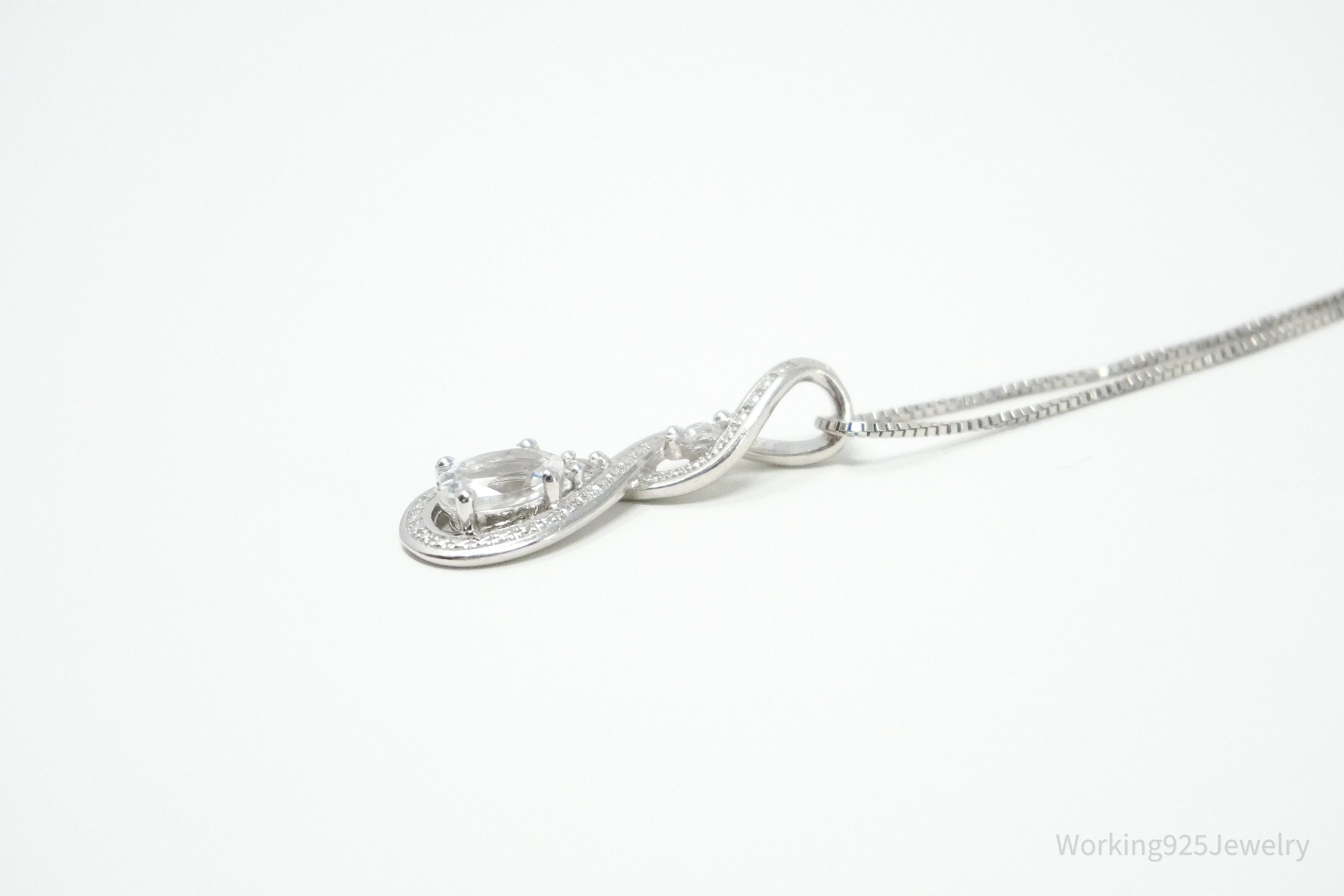 Vintage Cubic Zirconia Sterling Silver Necklace 18"