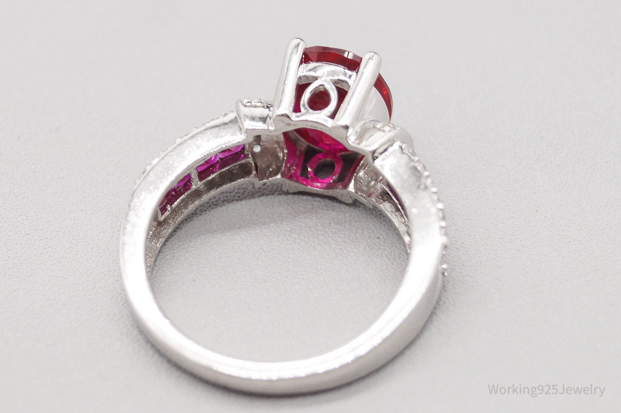 Vintage SUN Lab Ruby & White Topaz Sterling Silver Ring - Size 7.25