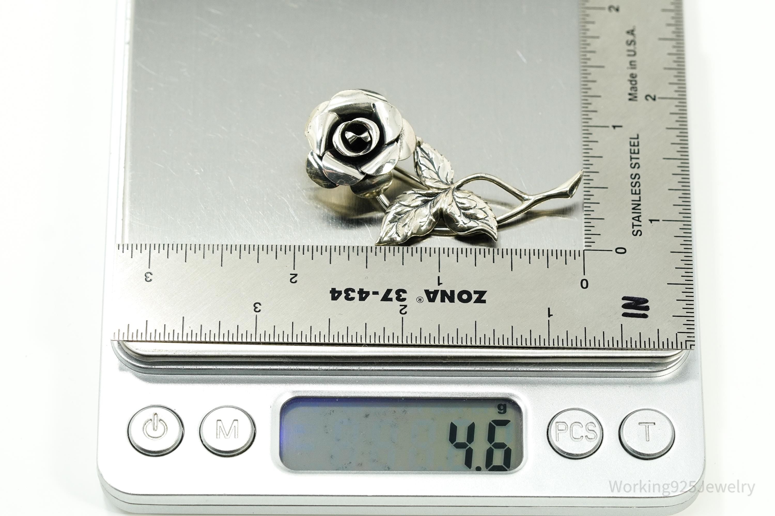 Vintage Designer Beau Sterling Silver Rose Brooch Pin