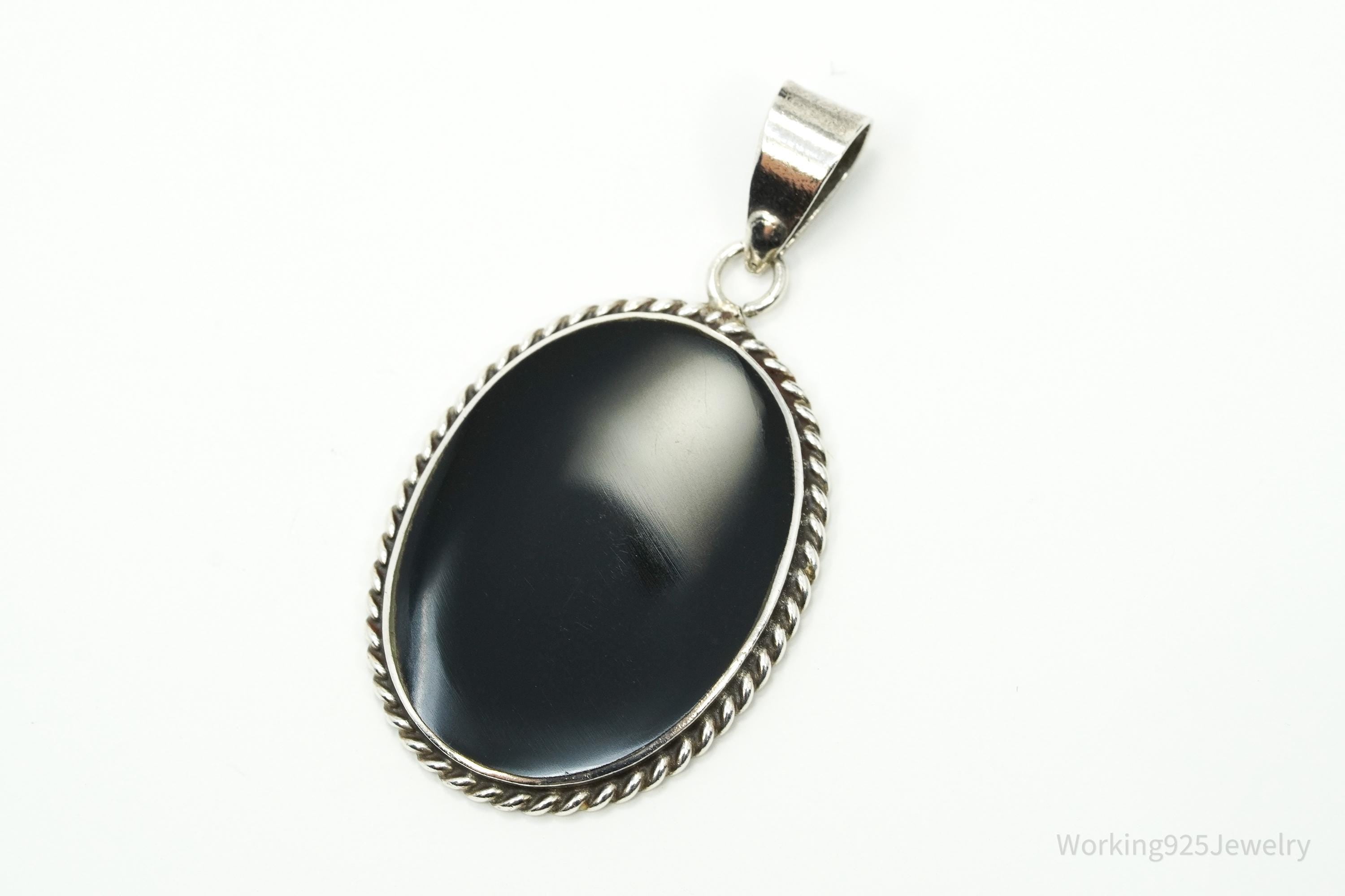 Vintage Black Onyx Sterling Silver Necklace Pendant