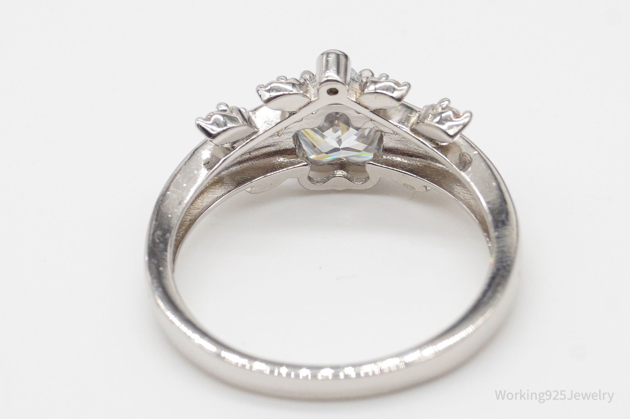 Designer White Cubic Zirconia Rhodium Over Sterling Silver Ring SZ 10.5