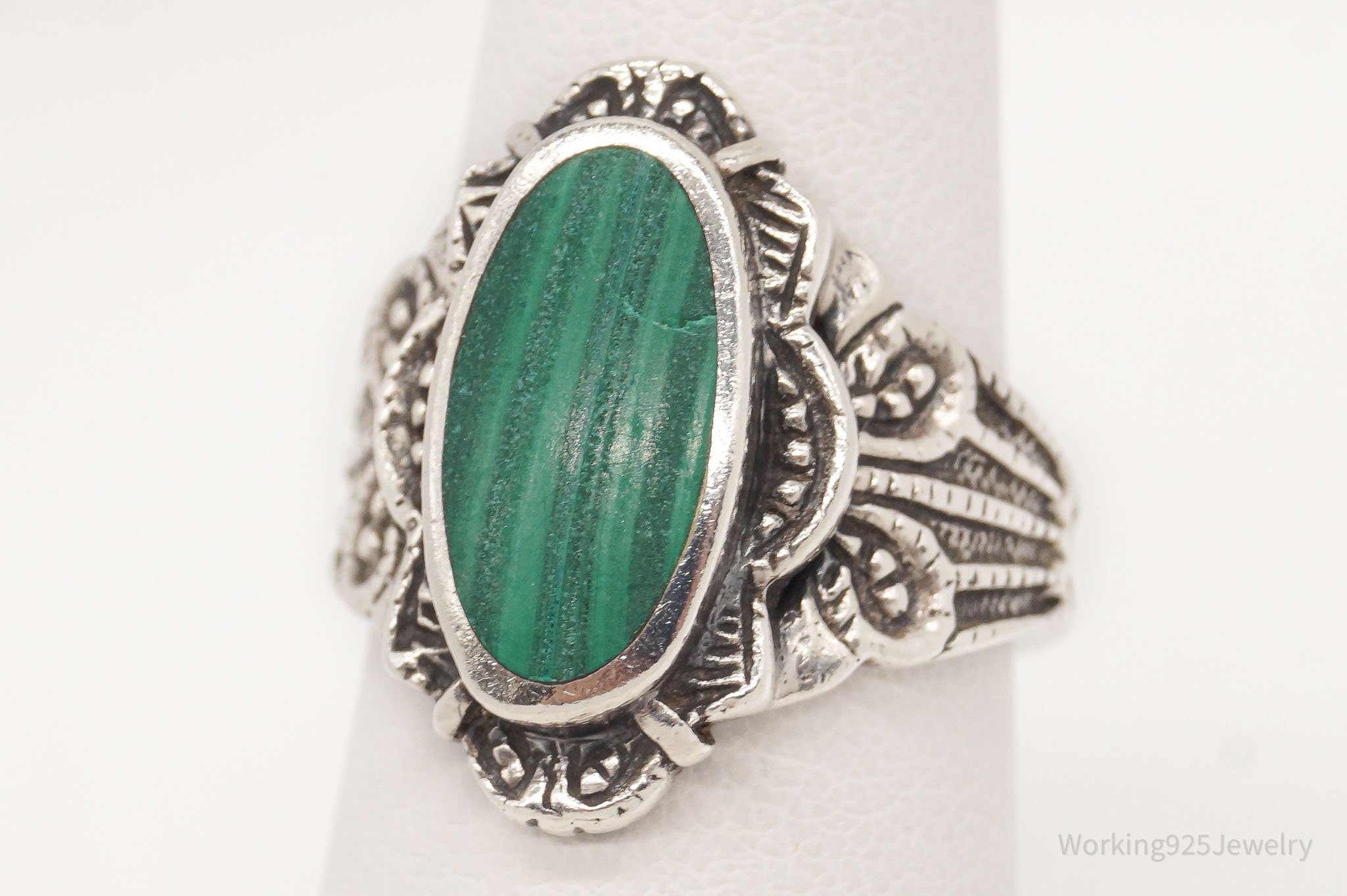 Vintage Malachite Sterling Silver Ring - Size 6