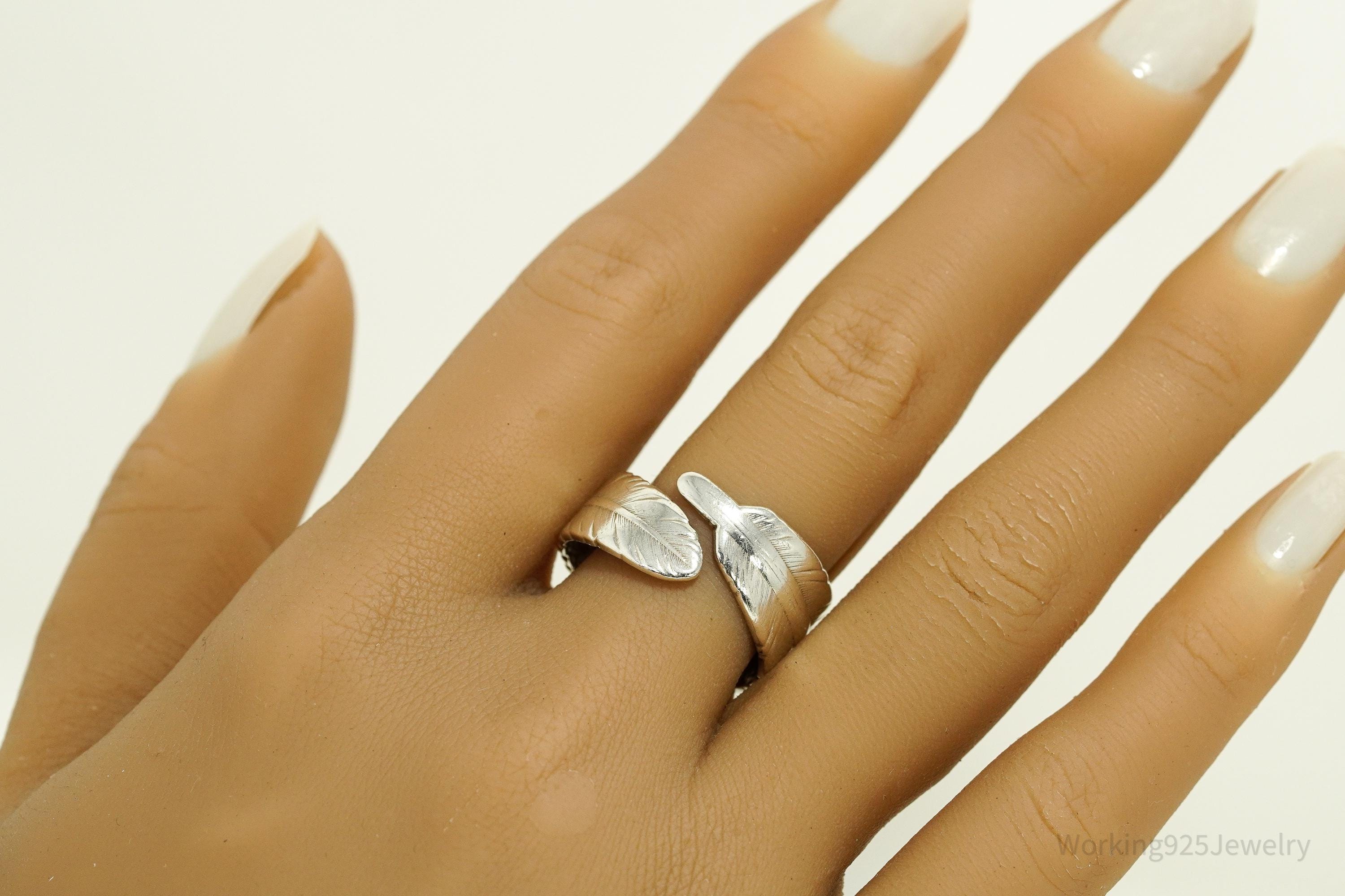 Vintage Feather Wrap Sterling Silver Ring - Size 10.5