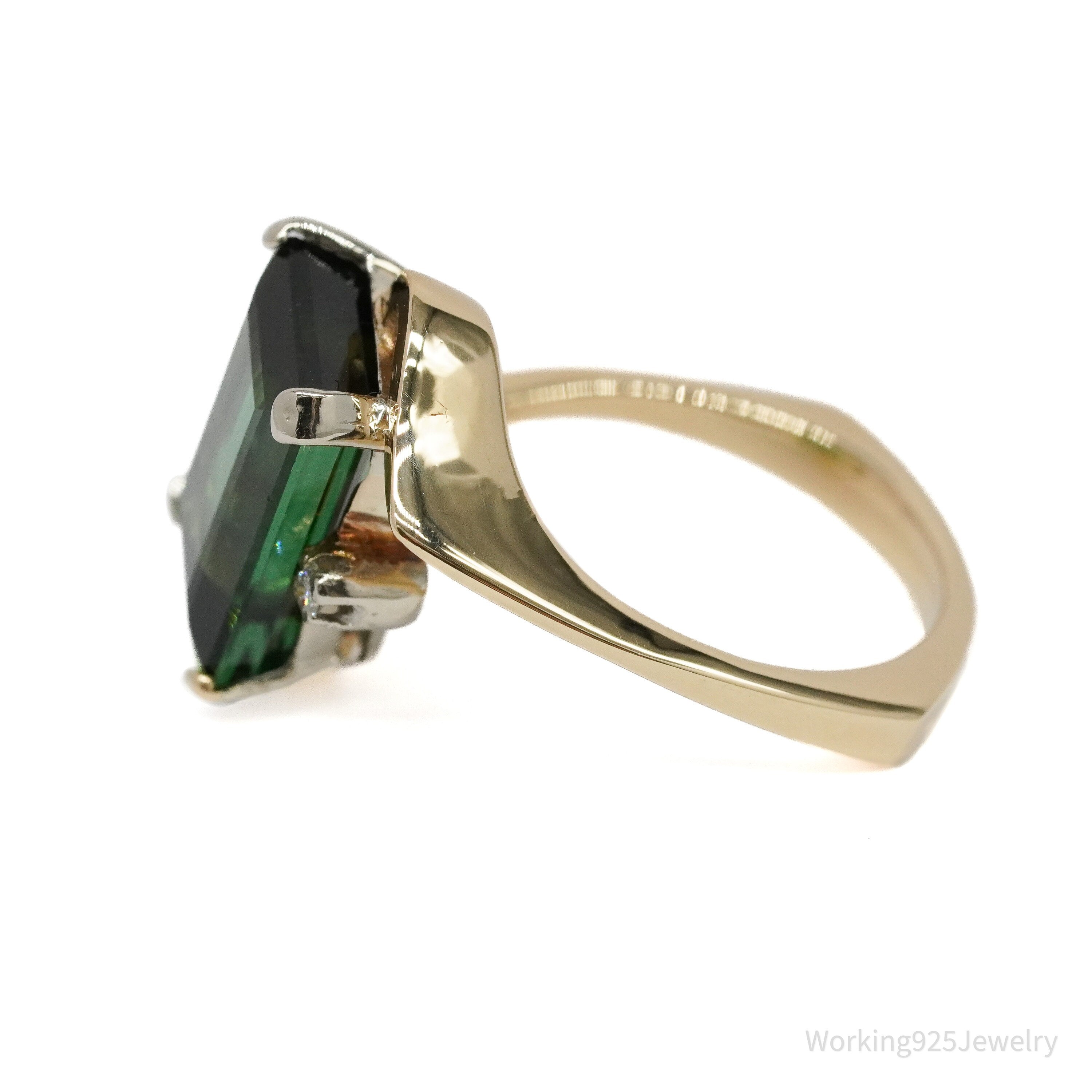 14K Yellow Gold, Green Tourmaline, And Diamond Ring - Size 7.25