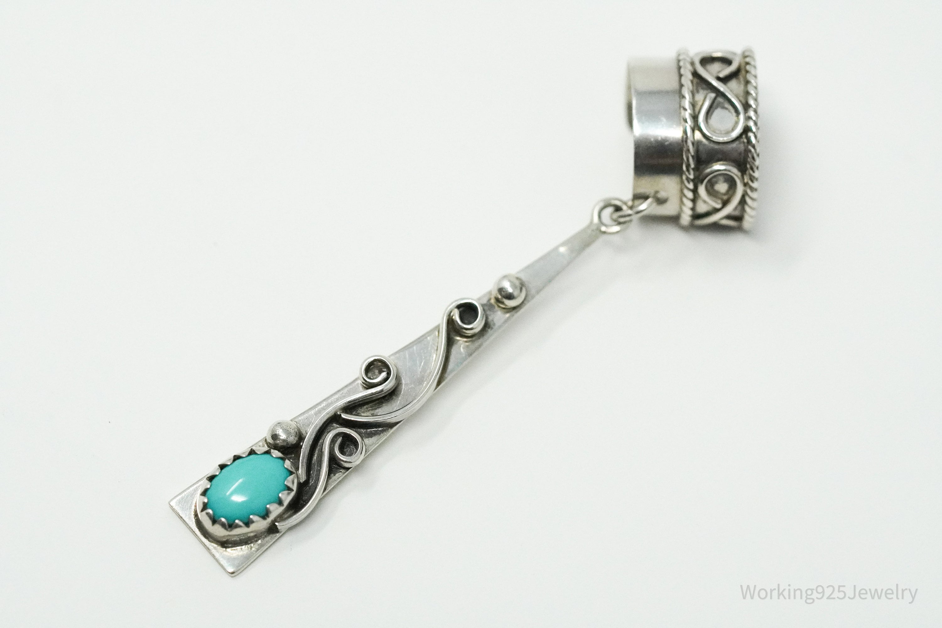 Vintage Turquoise Western Style Sterling Silver Ear Cuff