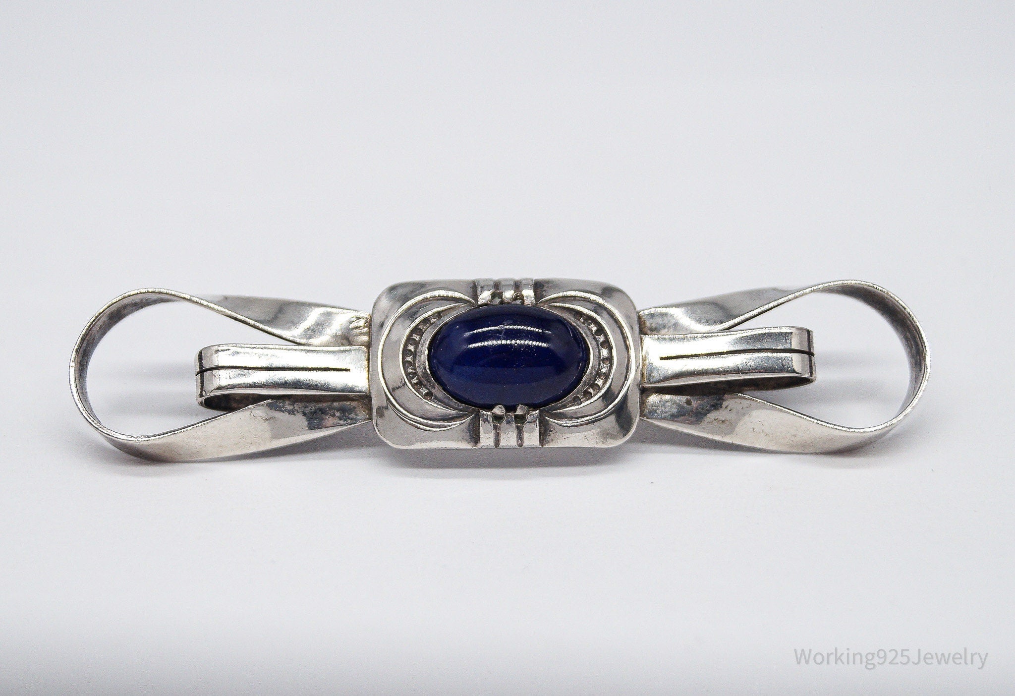 Antique Large Blue Stone Modernist Style 835 Silver Brooch Pin