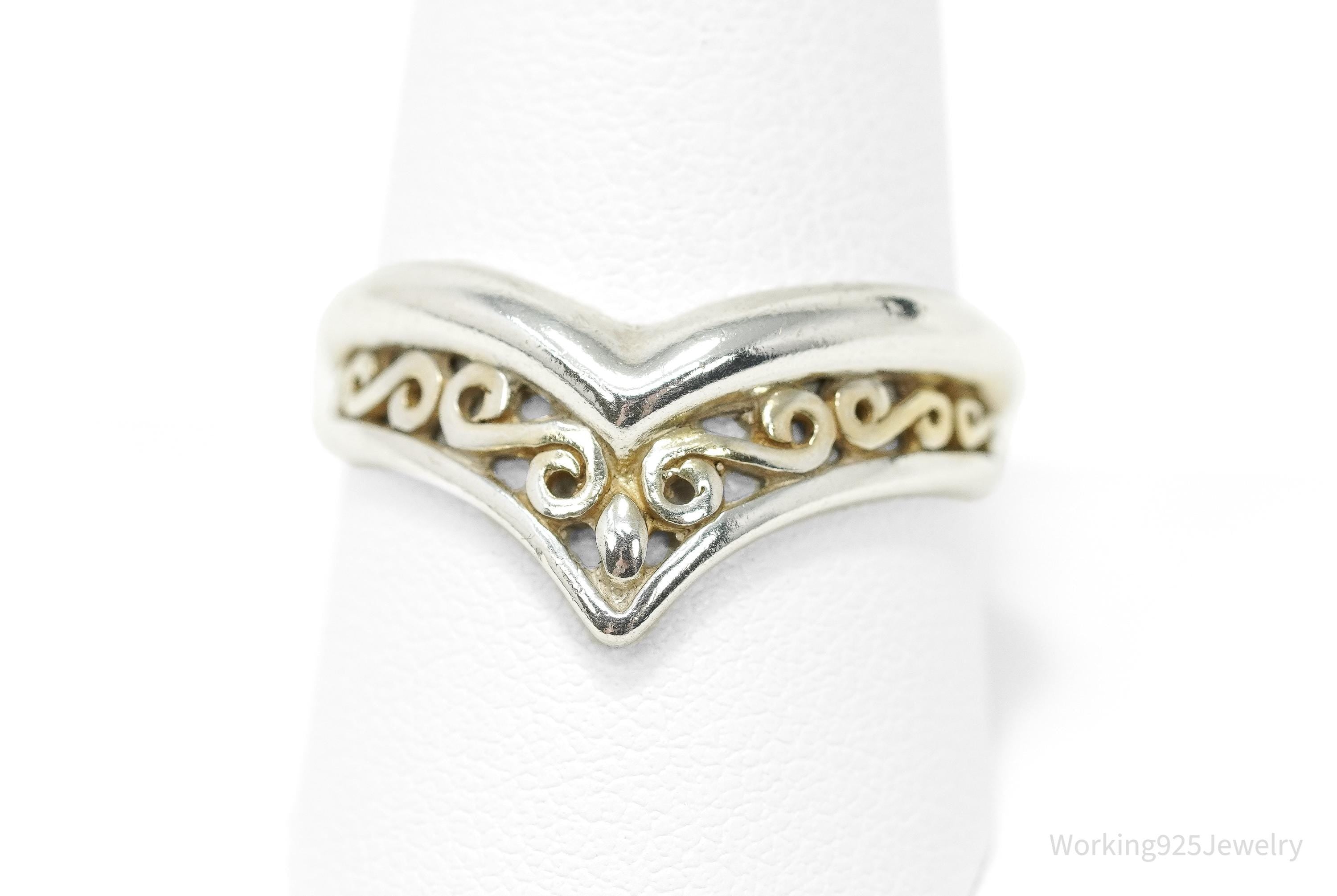 Vintage Gold Washed Scrolls Sterling Silver Ring - Size 10