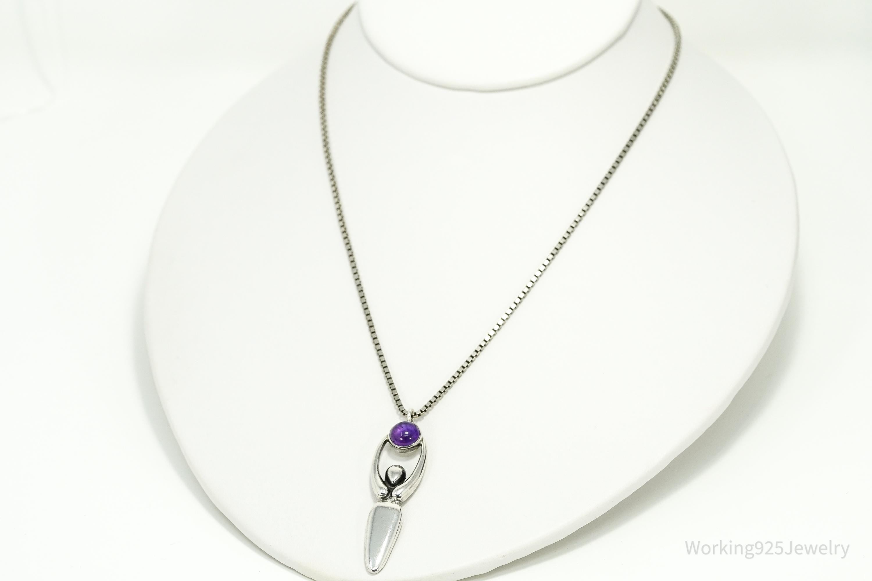 Vintage Amethyst Goddess Sterling Silver Necklace 22"