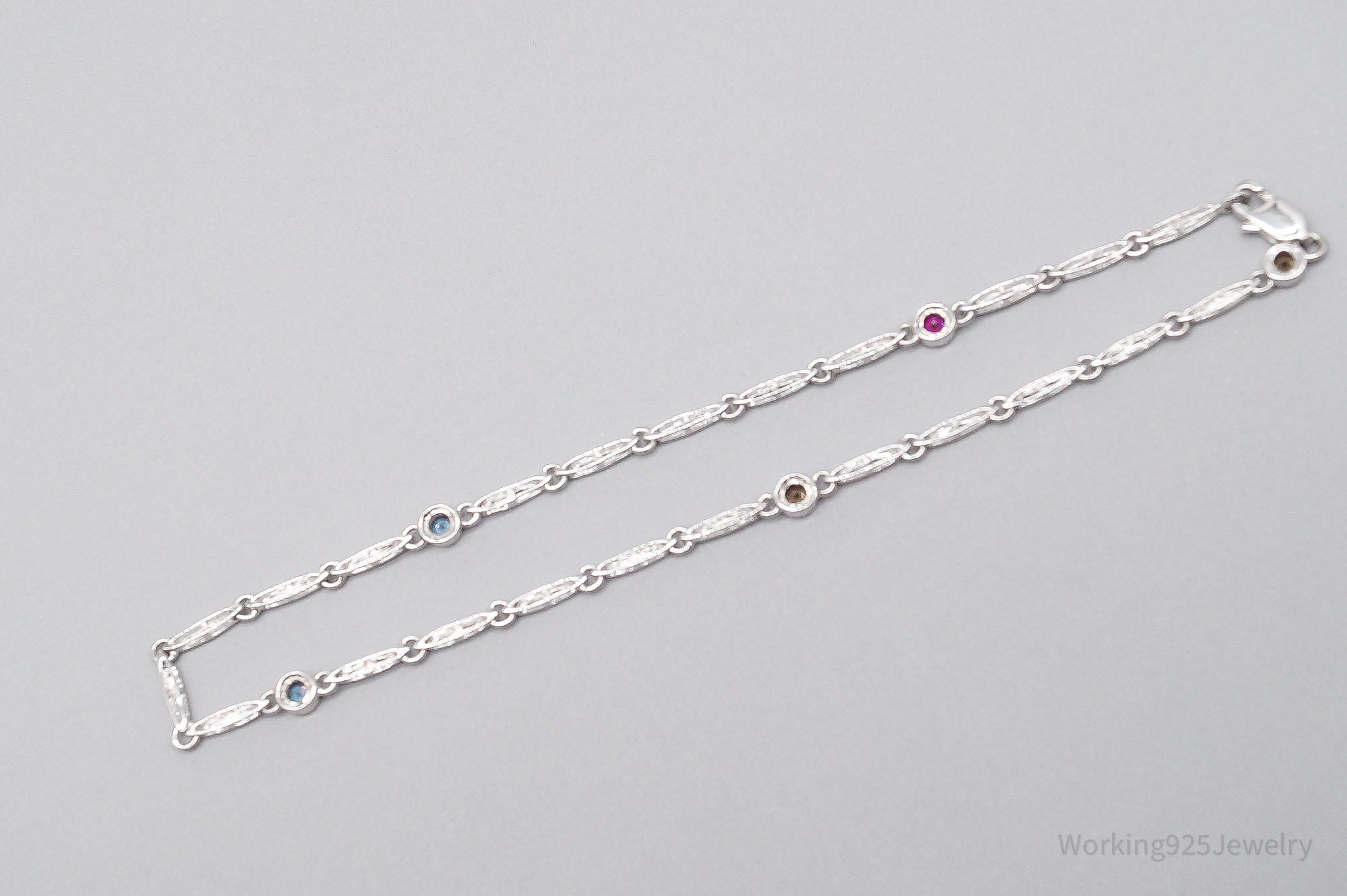 Vintage TJ Lab Ruby Tanzanite Sterling Silver Bracelet / Anklet - 10 1/8"