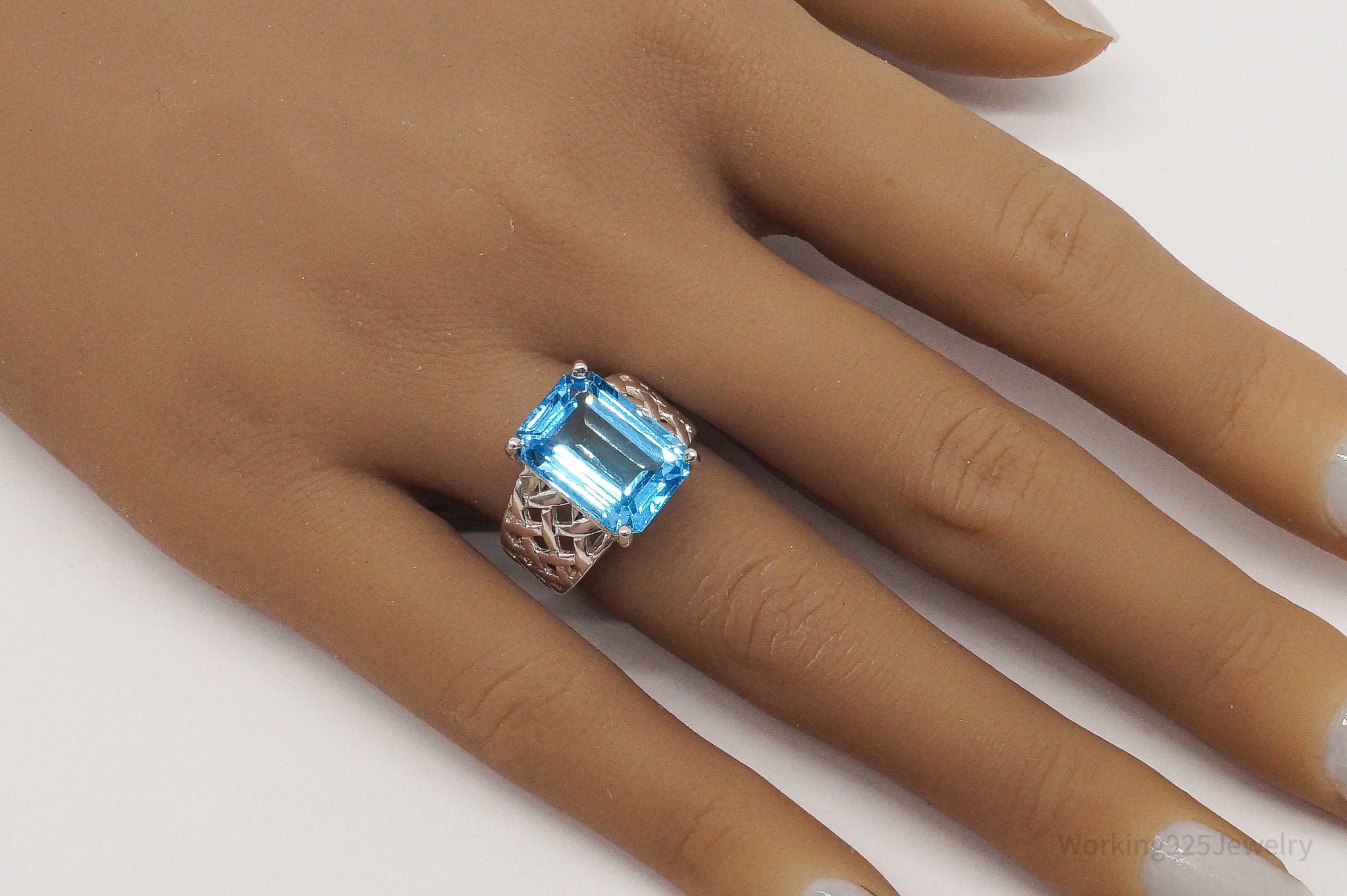 Vintage SCBS Large Blue Topaz Sterling Silver Ring Size 6.75