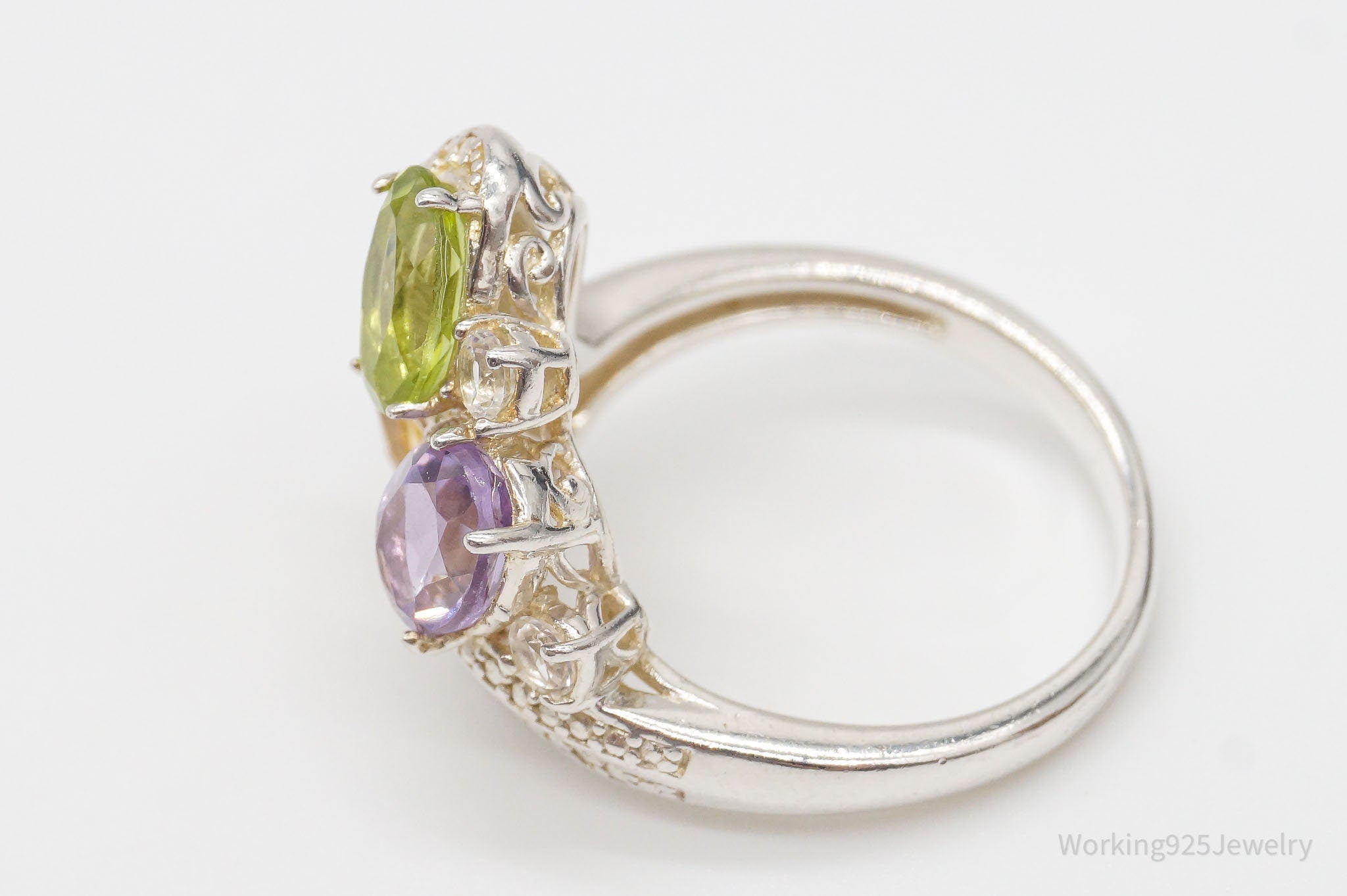 Vintage Diamond Multi Gemstone Sterling Silver Ring - Size 6