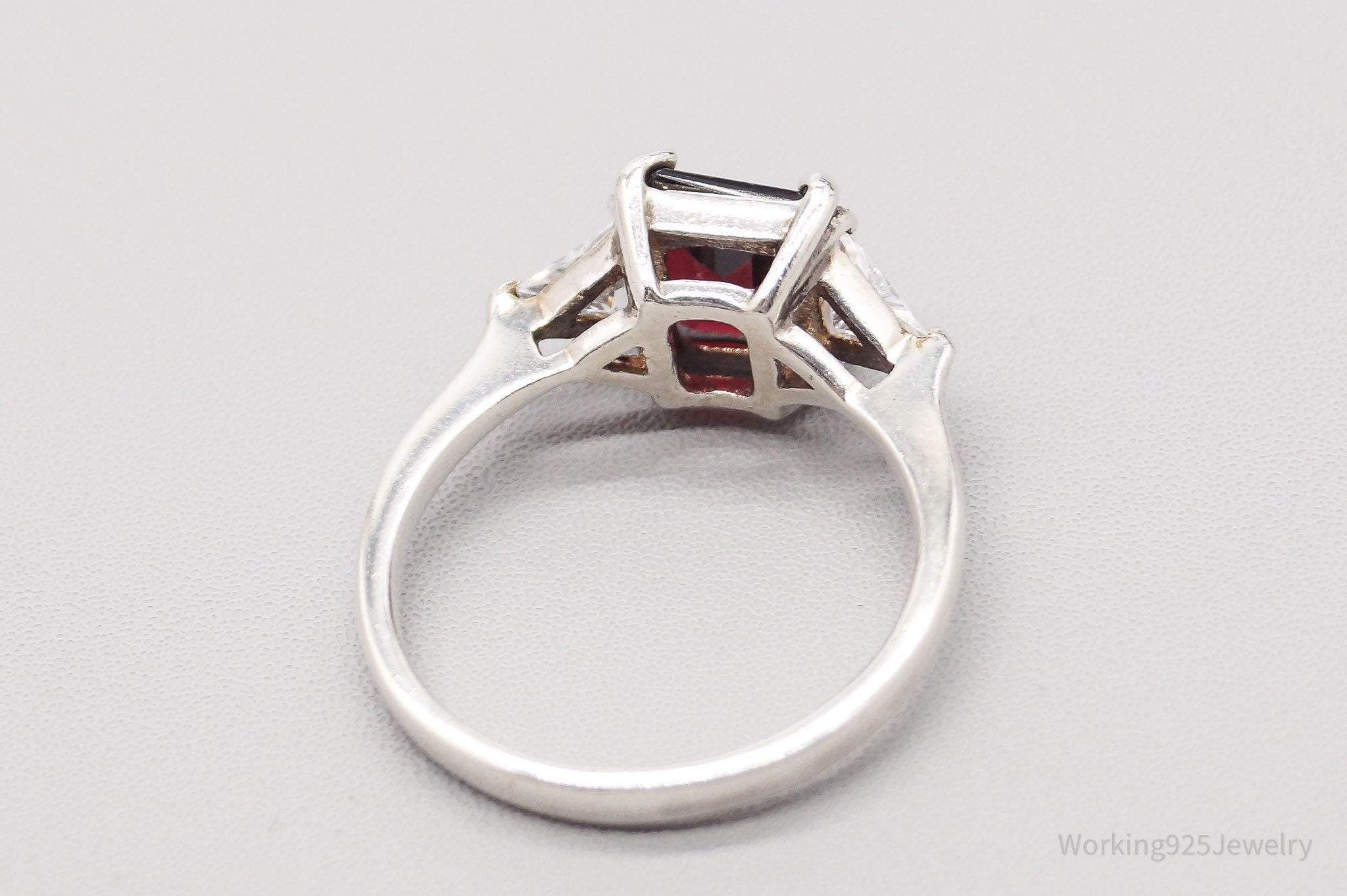 Vintage Garnet Cubic Zirconia Sterling Silver Ring - Size 8