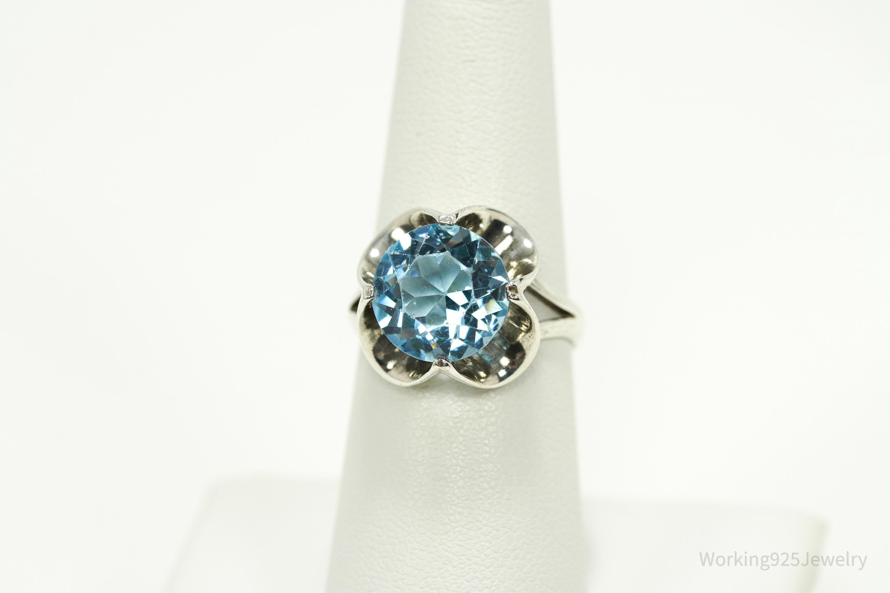 Vintage Blue Glass Stone Sterling Silver Ring - Size 6.75