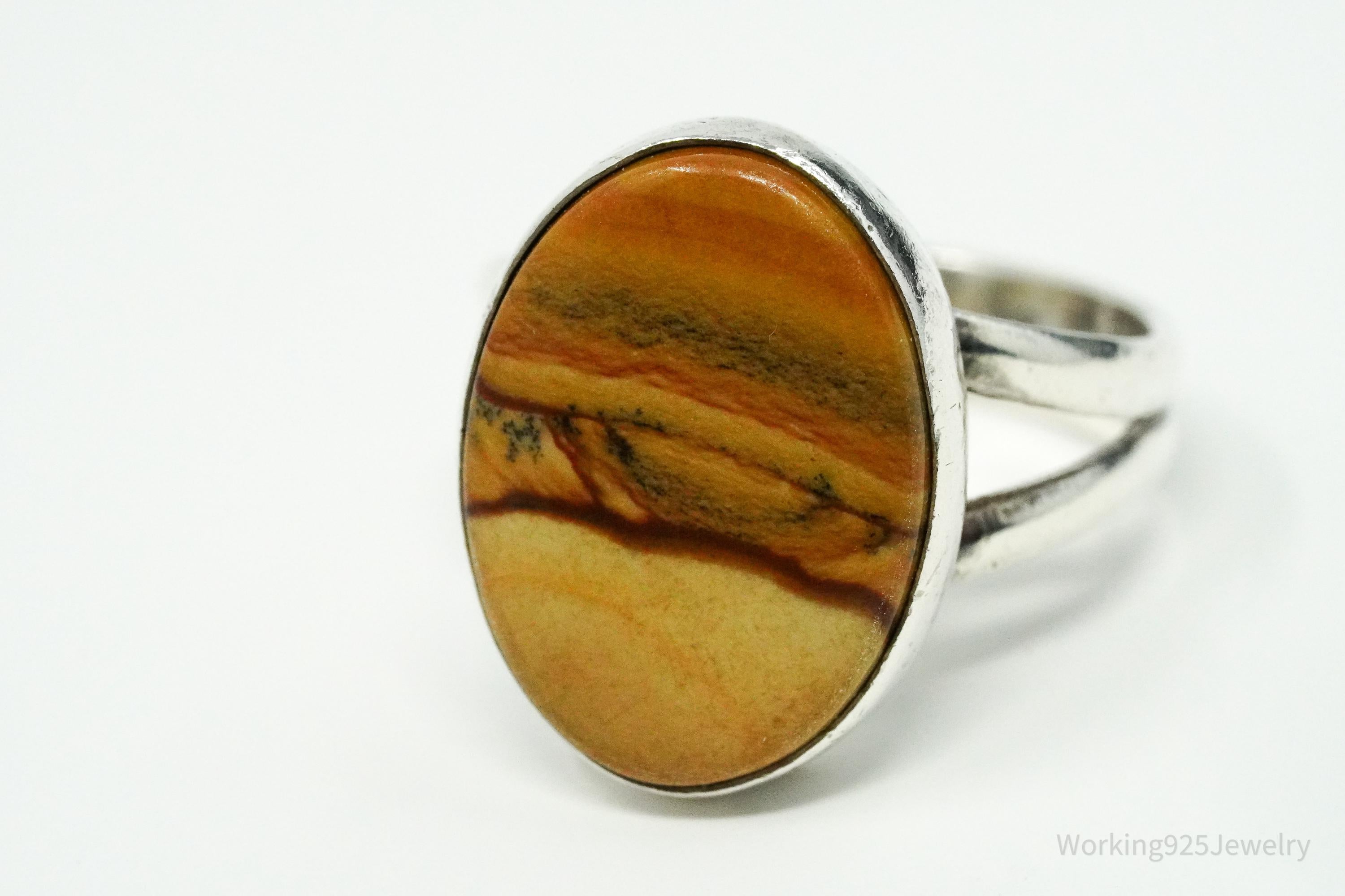 Vintage Picture Jasper Silver Ring - Size 7