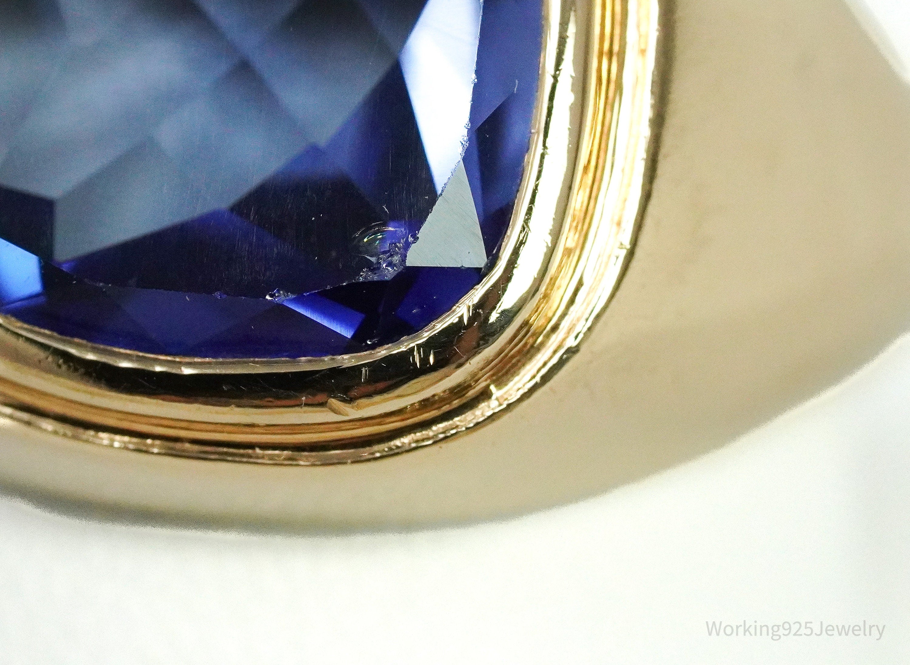 14K Yellow Gold & Synthetic Sapphire Ring - Size 9.75