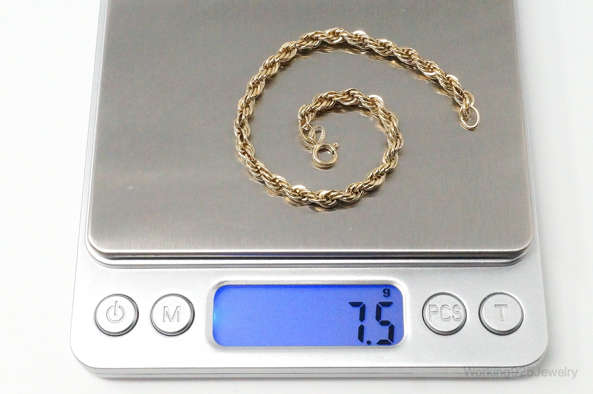 Rare Vintage Danecraft Rope Chain Gold Vermeil Sterling Silver Bracelet