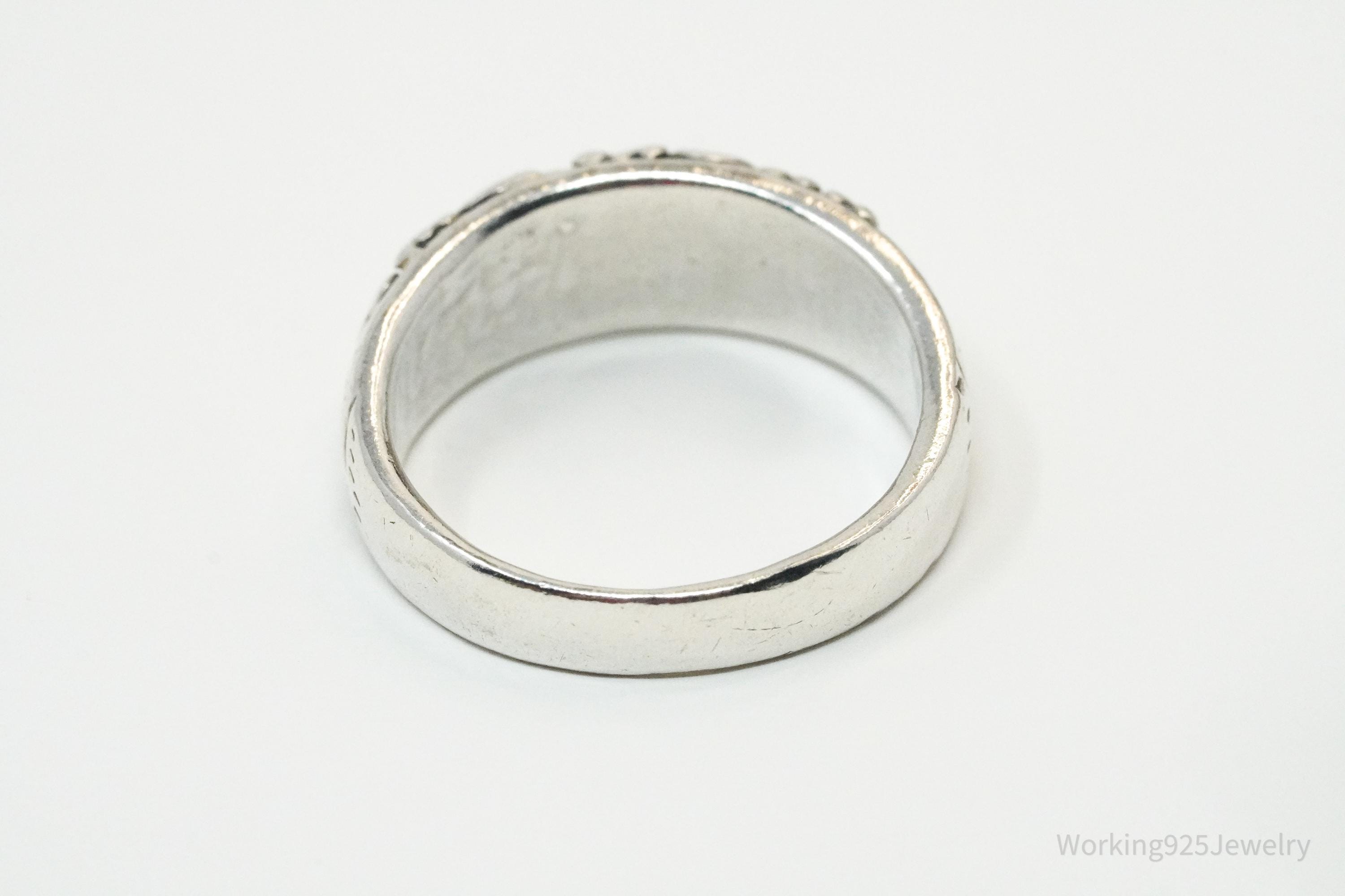 Vintage Grape Vine Leaves Sterling Silver Band Ring - Size 6.75