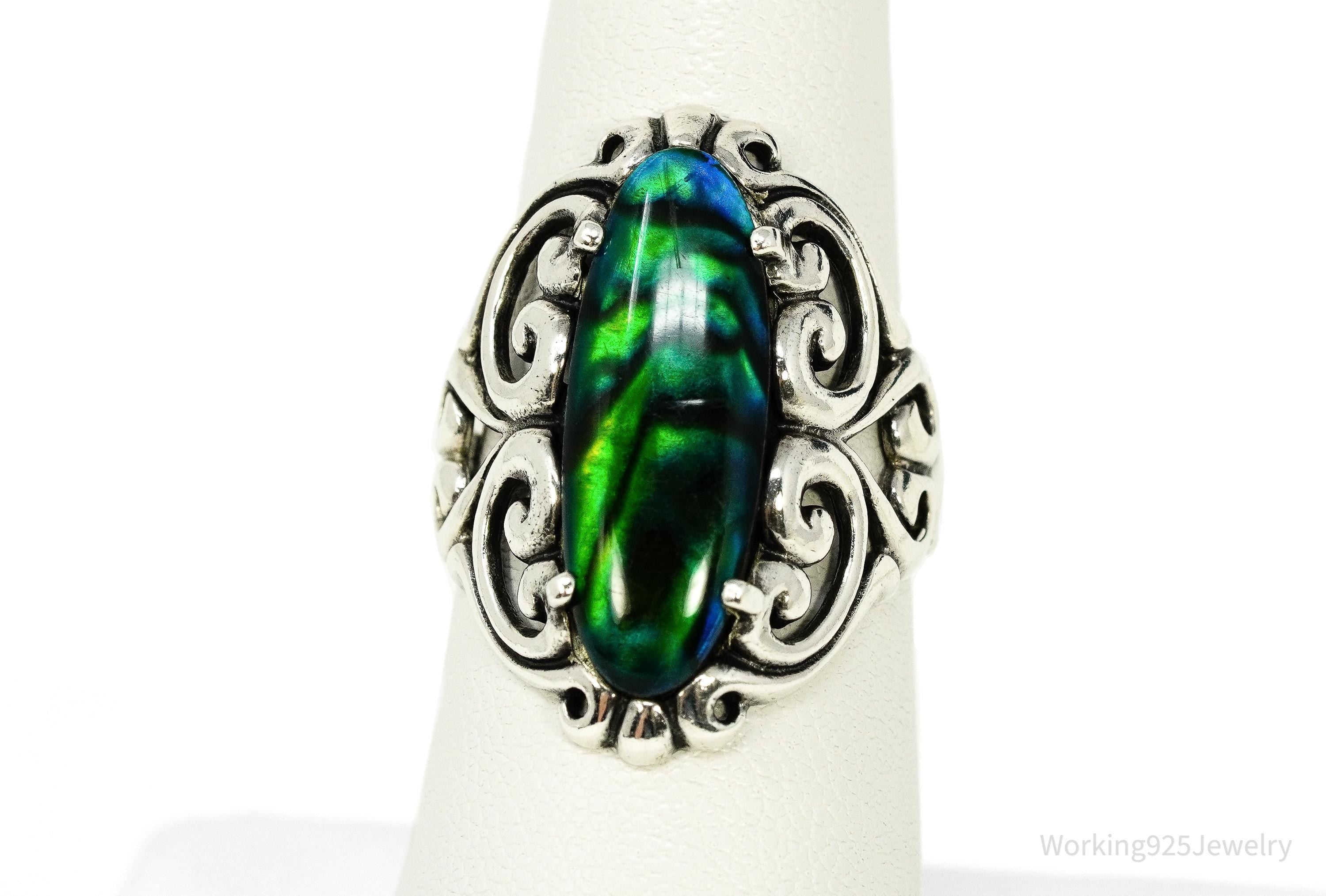 Vintage Designer Kabana Abalone Paua Shell Sterling Silver Ring - Size 7