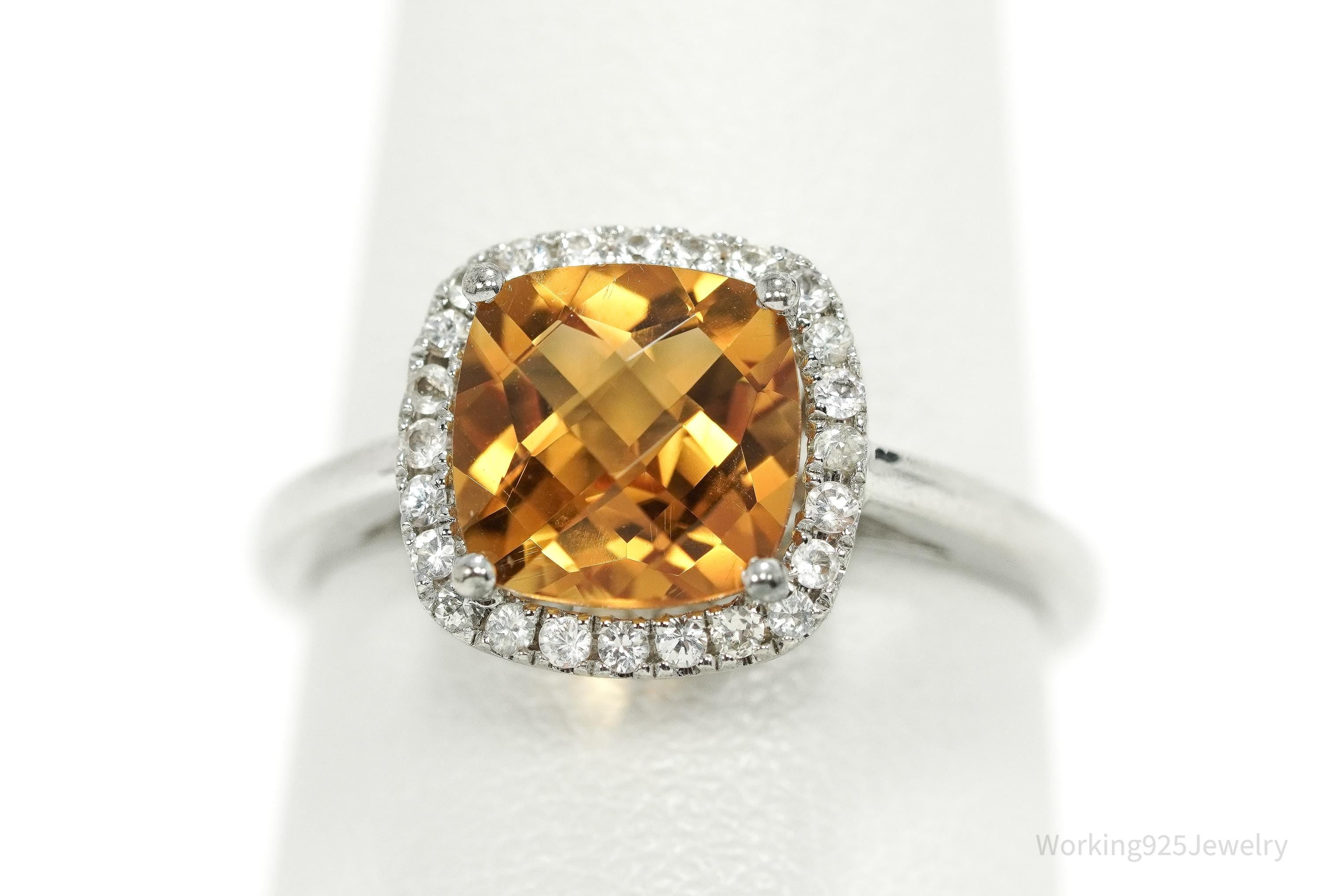 Vintage Citrine & Cubic Zirconia Sterling Silver Ring Size 7