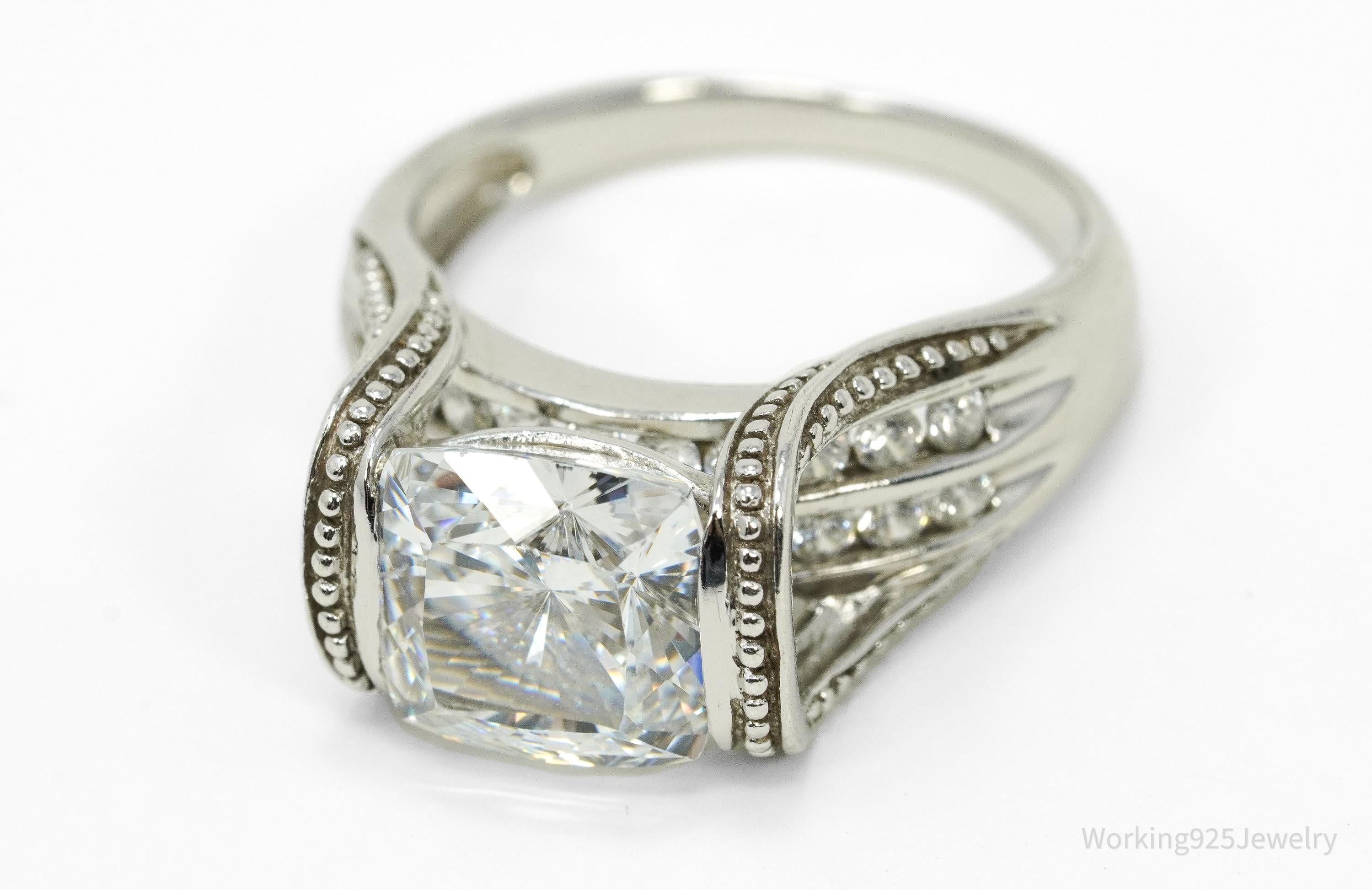 Vintage MEDA Large Cubic Zirconia Sterling Silver Ring Size 9