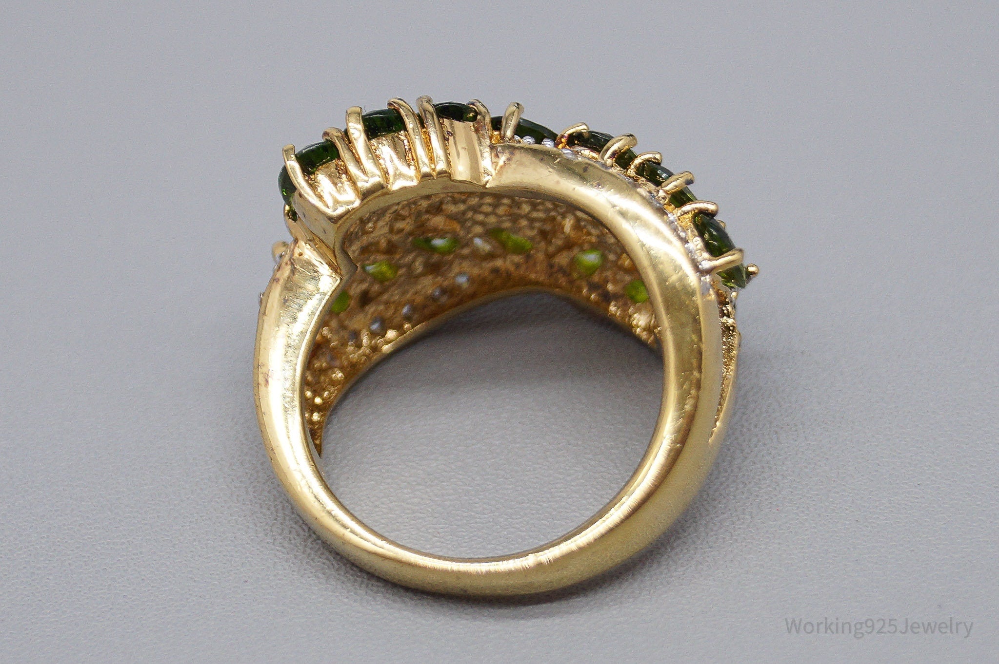 QVC Green Chrome Diopside & White Topaz Gold Over Sterling Silver Ring - Size 6